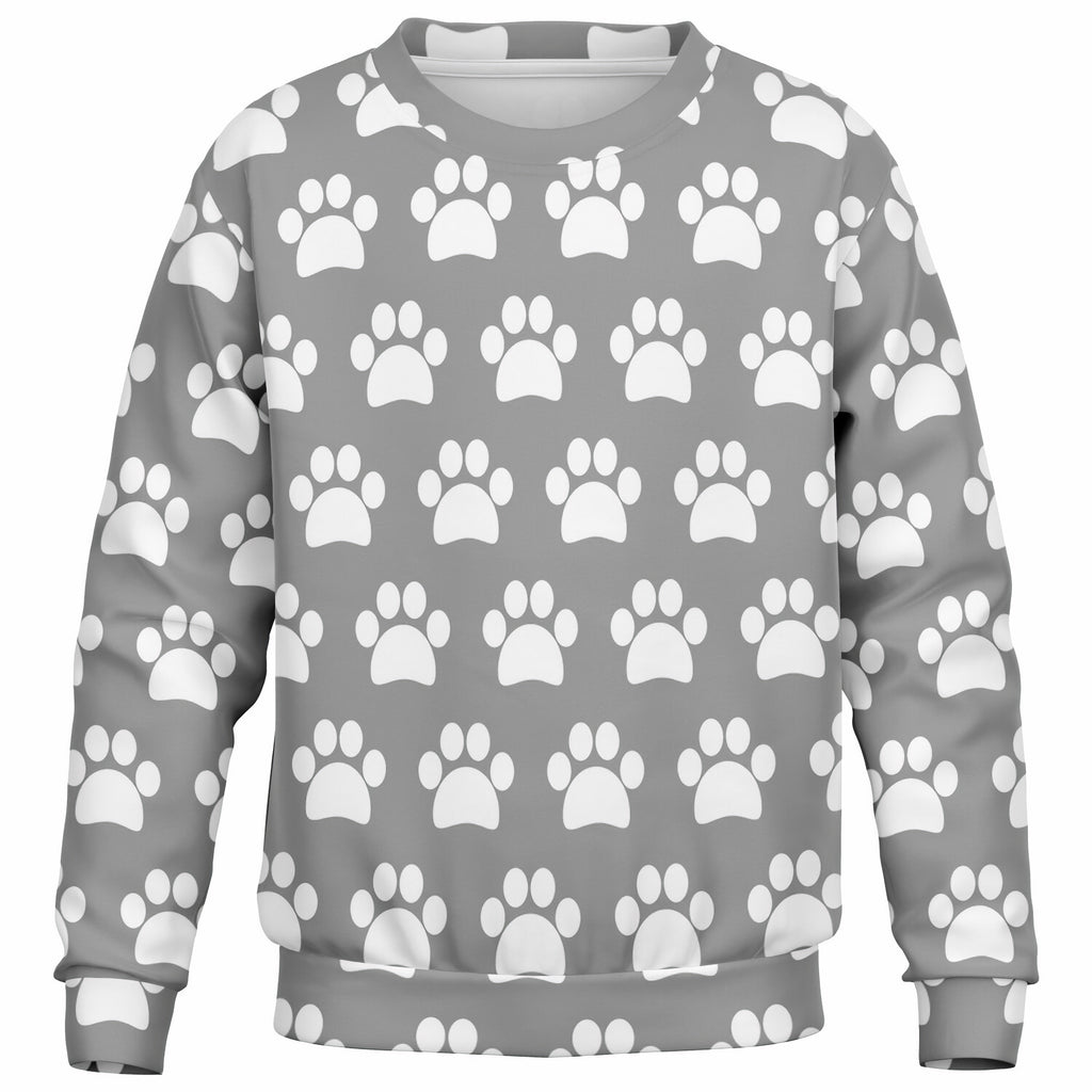 Kids Gray Paw Print Sweatshirt – Ultra Soft & Stretchy, Cozy Fleece or Lightweight Sports Fabric Sweatshirt – Ultra Soft & Stretchy, Cozy Fleece or Lightweight Sports Fabric