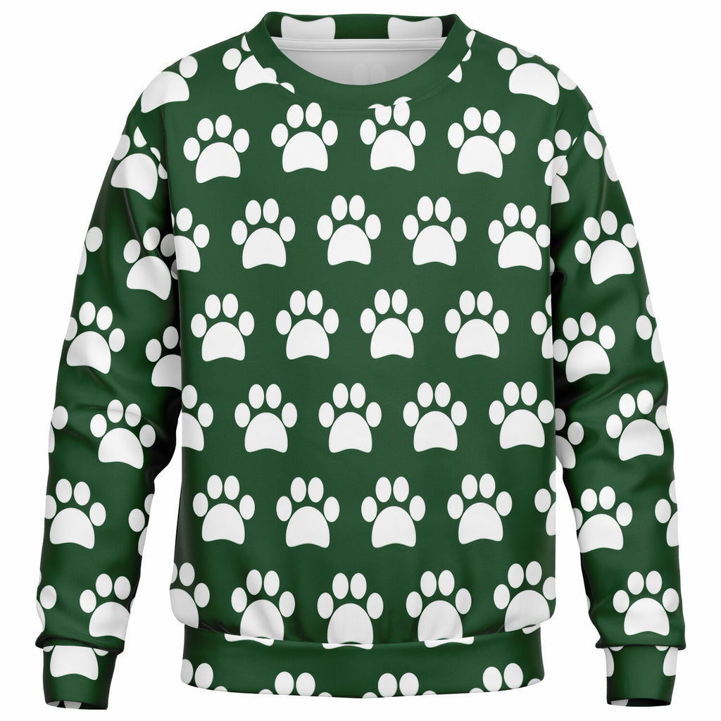 Kids Forest Green Paw Print Sweatshirt – Ultra Soft & Stretchy, Cozy Fleece or Lightweight Sports Fabric Sweatshirt – Ultra Soft & Stretchy, Cozy Fleece or Lightweight Sports Fabric