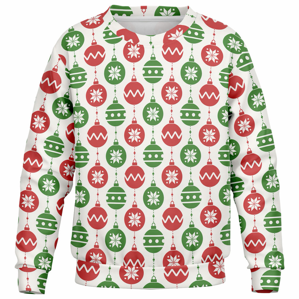 Kids Red & Green Christmas Ornament Sweatshirt – Ultra Soft & Stretchy, Cozy Fleece or Lightweight Sports Fabric Sweatshirt – Ultra Soft & Stretchy, Cozy Fleece or Lightweight Sports Fabric