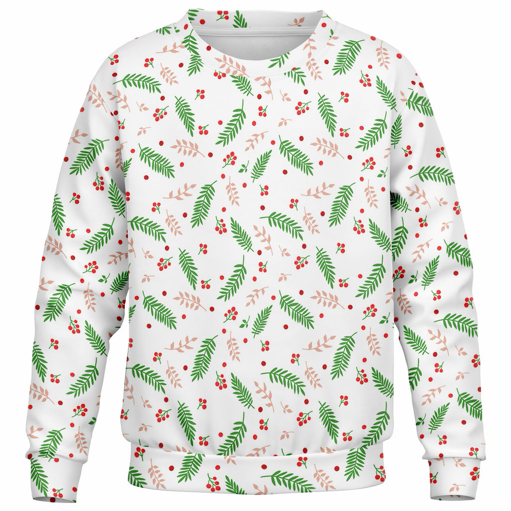 Kids Christmas Greenery and Red Berry Sweatshirt – Ultra Soft & Stretchy, Cozy Fleece or Lightweight Sports Fabric Sweatshirt – Ultra Soft & Stretchy, Cozy Fleece or Lightweight Sports Fabric