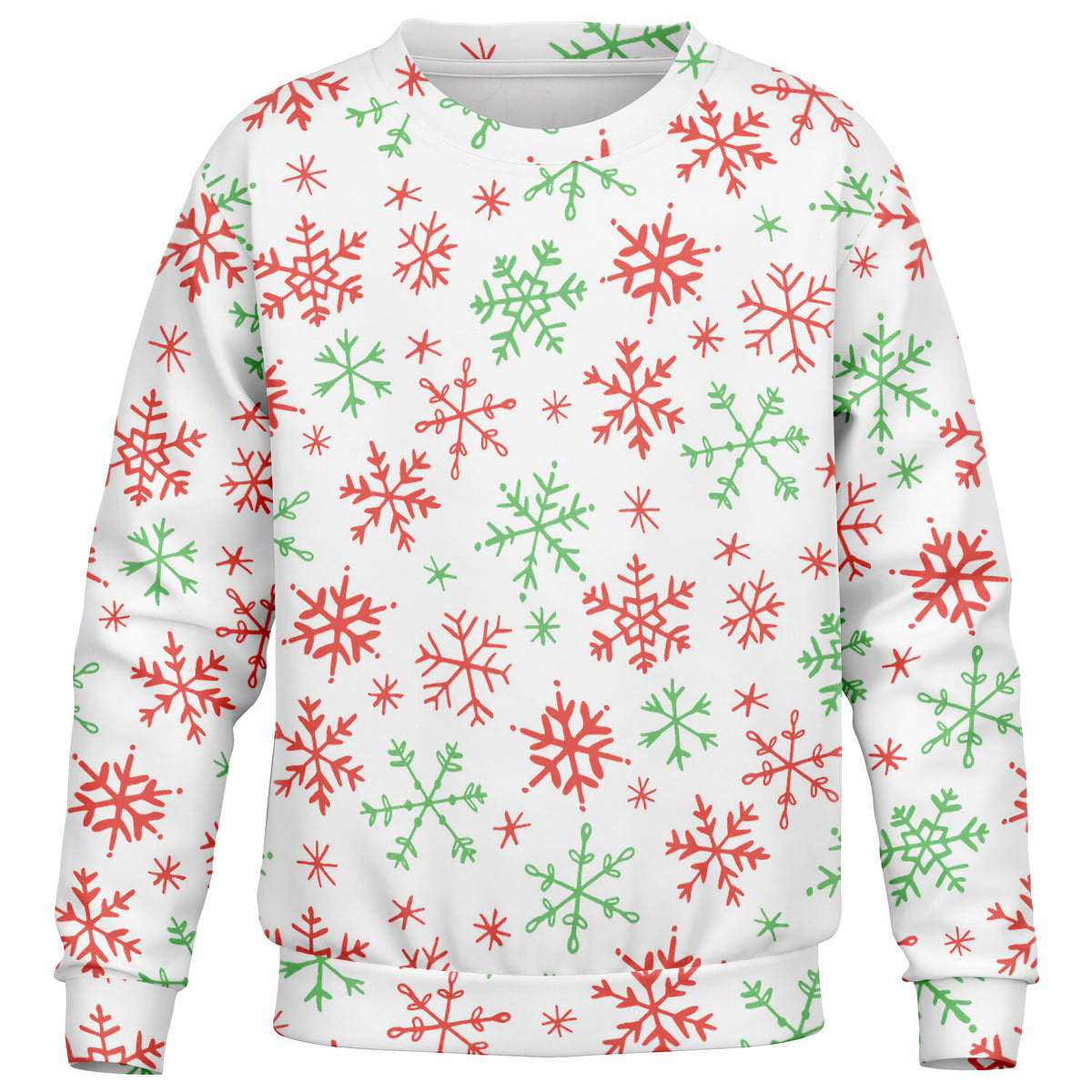 Kids Red & Green Snowflakes Christmas Sweatshirt – Ultra Soft & Stretchy, Cozy Fleece or Lightweight Sports Fabric Sweatshirt – Ultra Soft & Stretchy, Cozy Fleece or Lightweight Sports Fabric