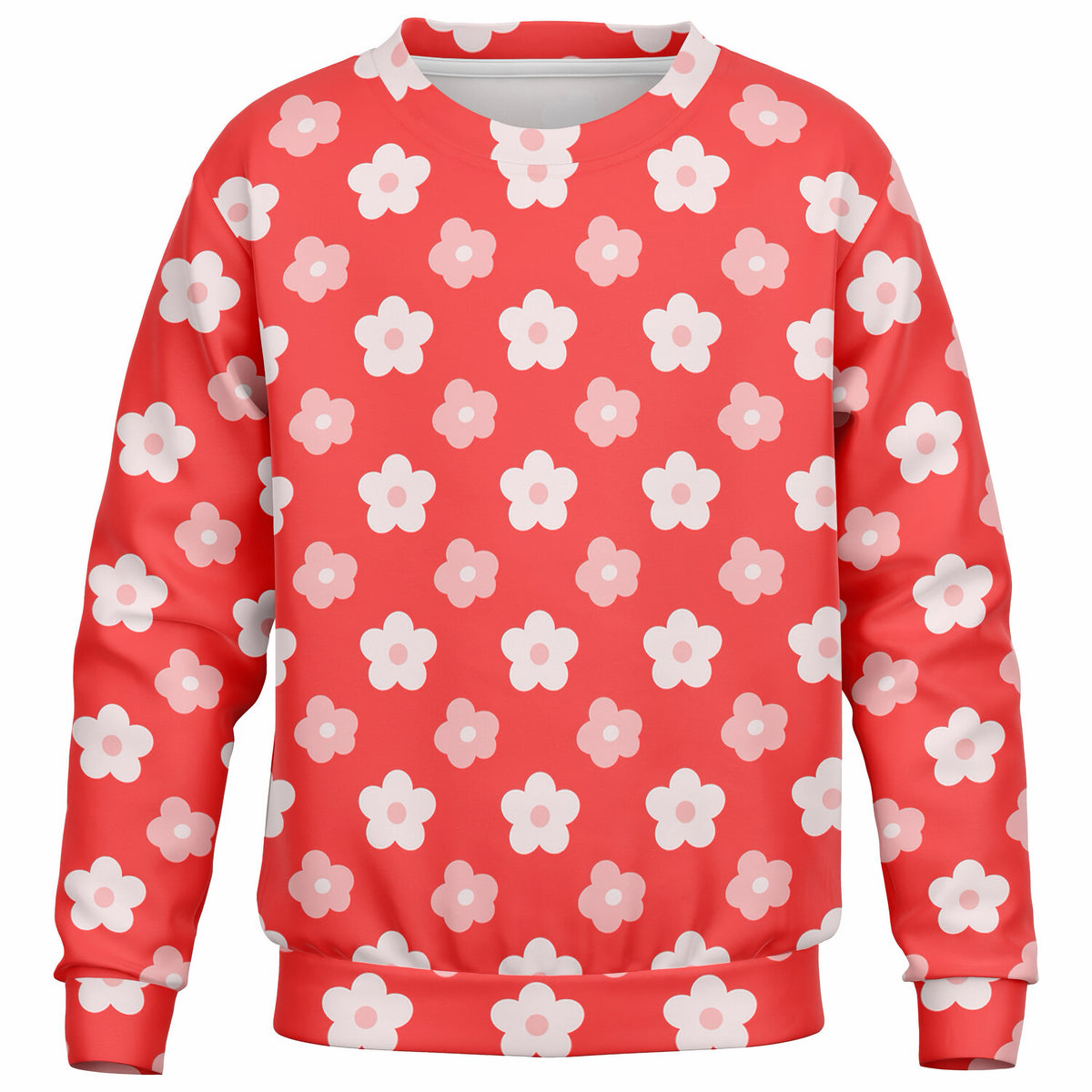 Girls Red Daisy Flower Sweatshirt – Ultra Soft & Stretchy, Cozy Fleece or Lightweight Sports Fabric Sweatshirt – Ultra Soft & Stretchy, Cozy Fleece or Lightweight Sports Fabric