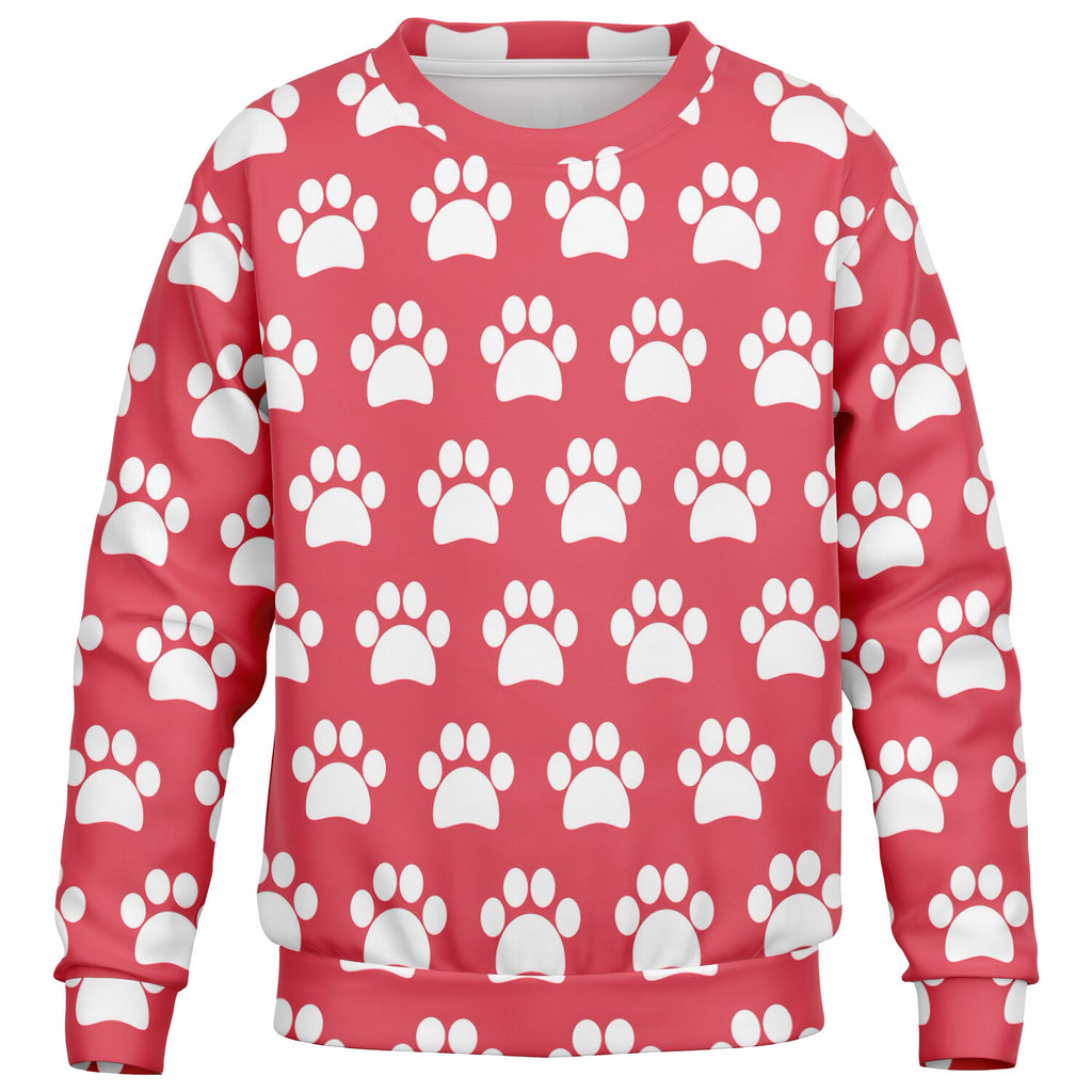 Kids Coral Pink Paw Print Sweatshirt – Ultra Soft & Stretchy, Cozy Fleece or Lightweight Sports Fabric Sweatshirt – Ultra Soft & Stretchy, Cozy Fleece or Lightweight Sports Fabric