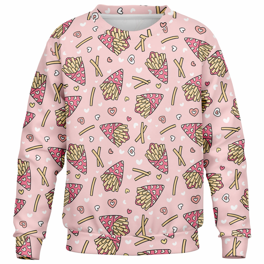 Girls Girls Pink French Fries & Hearts Sweatshirt – Ultra Soft & Stretchy, Cozy Fleece or Lightweight Sports Fabric Sweatshirt – Ultra Soft & Stretchy, Cozy Fleece or Lightweight Sports Fabric