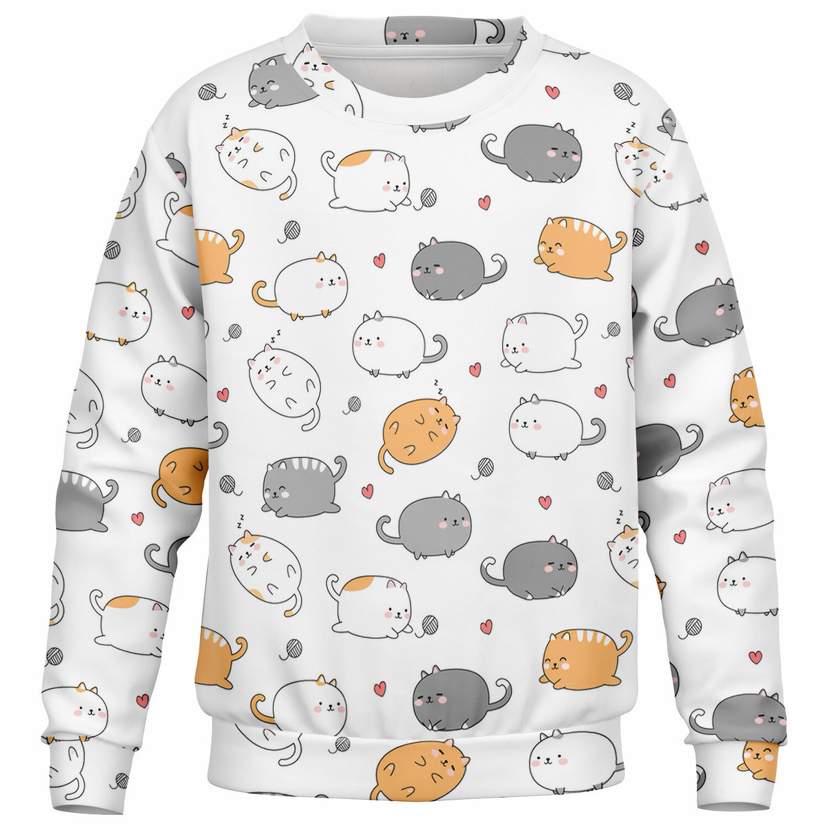 Kids Adorable Kawaii Kittens & Hearts Sweatshirt – Ultra Soft & Stretchy, Cozy Fleece or Lightweight Sports Fabric Sweatshirt – Ultra Soft & Stretchy, Cozy Fleece or Lightweight Sports Fabric