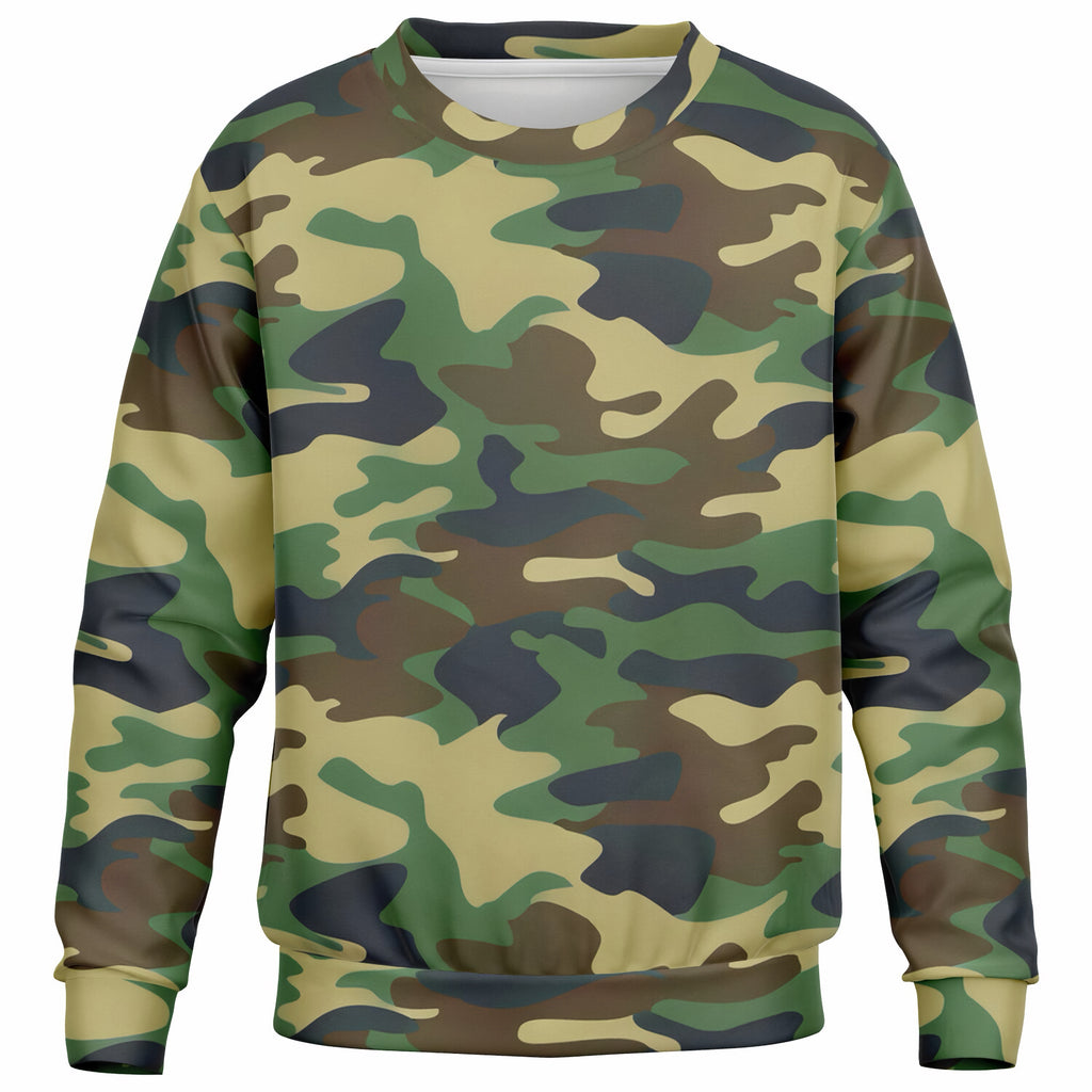 Kids Green Woodland Camouflage Sweatshirt – Ultra Soft & Stretchy, Cozy Fleece or Lightweight Sports Fabric Sweatshirt – Ultra Soft & Stretchy, Cozy Fleece or Lightweight Sports Fabric