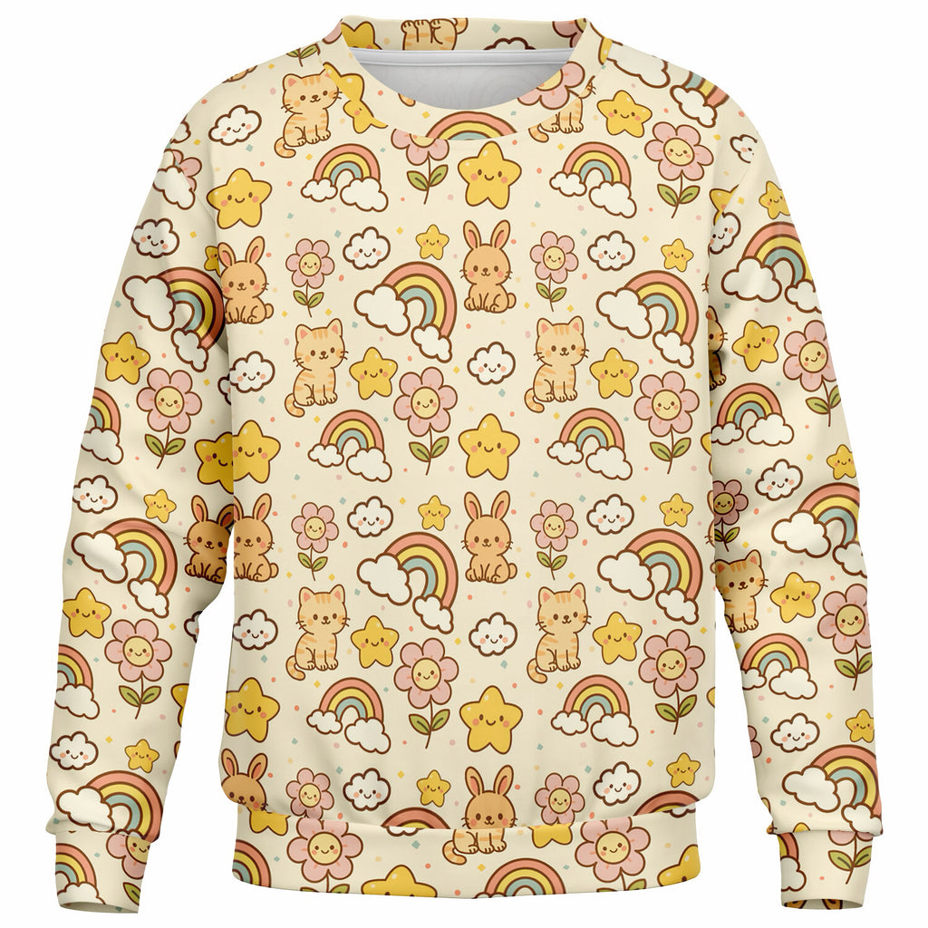 Kids Cute Kawaii Animals & Rainbow Sweatshirt – Ultra Soft & Stretchy, Cozy Fleece or Lightweight Sports Fabric Sweatshirt – Ultra Soft & Stretchy, Cozy Fleece or Lightweight Sports Fabric