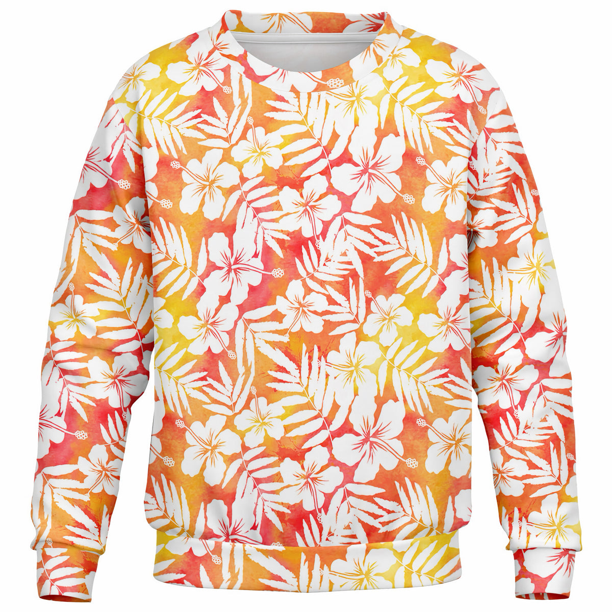 Kids Orange Tropical Hibiscus Sweatshirt – Ultra Soft & Stretchy, Cozy Fleece or Lightweight Sports Fabric Sweatshirt – Ultra Soft & Stretchy, Cozy Fleece or Lightweight Sports Fabric