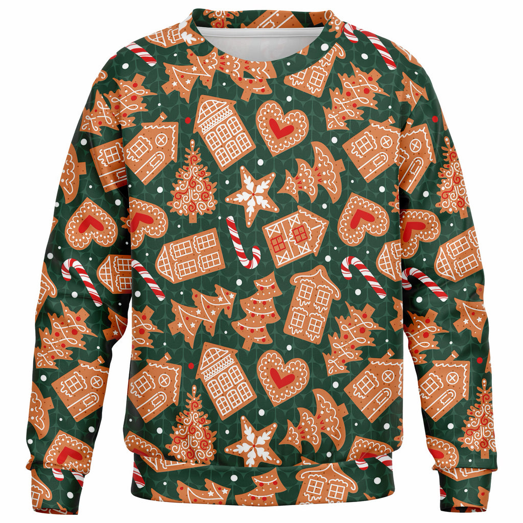 Kids Green Christmas Gingerbread Sweatshirt – Ultra Soft & Stretchy, Cozy Fleece or Lightweight Sports Fabric Sweatshirt – Ultra Soft & Stretchy, Cozy Fleece or Lightweight Sports Fabric