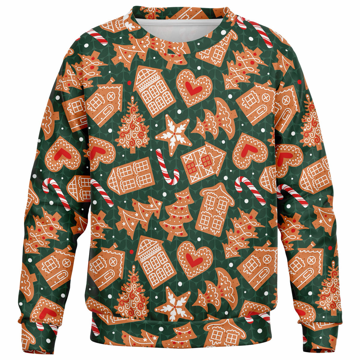 Kids Green Christmas Gingerbread Sweatshirt – Ultra Soft & Stretchy, Cozy Fleece or Lightweight Sports Fabric Sweatshirt – Ultra Soft & Stretchy, Cozy Fleece or Lightweight Sports Fabric