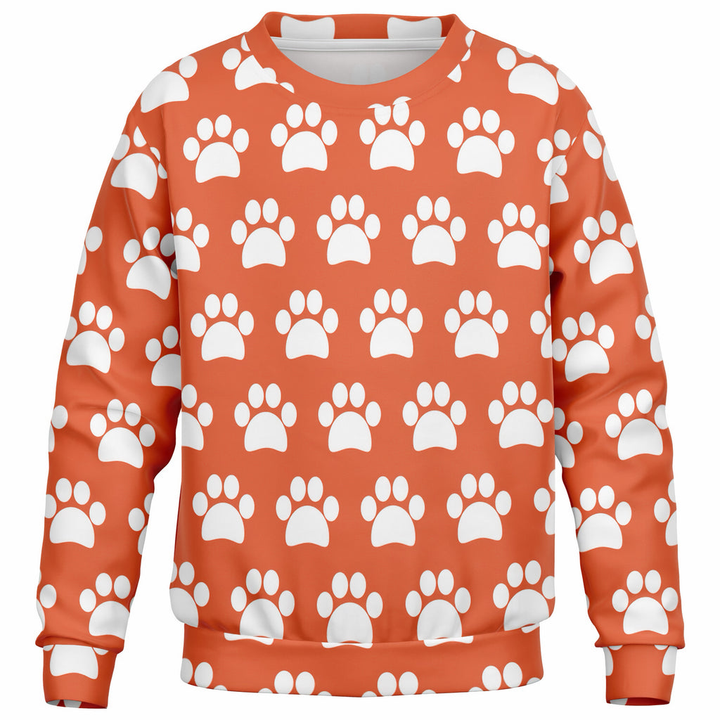 Kids Bright Orange Paw Print Sweatshirt – Ultra Soft & Stretchy, Cozy Fleece or Lightweight Sports Fabric Sweatshirt – Ultra Soft & Stretchy, Cozy Fleece or Lightweight Sports Fabric