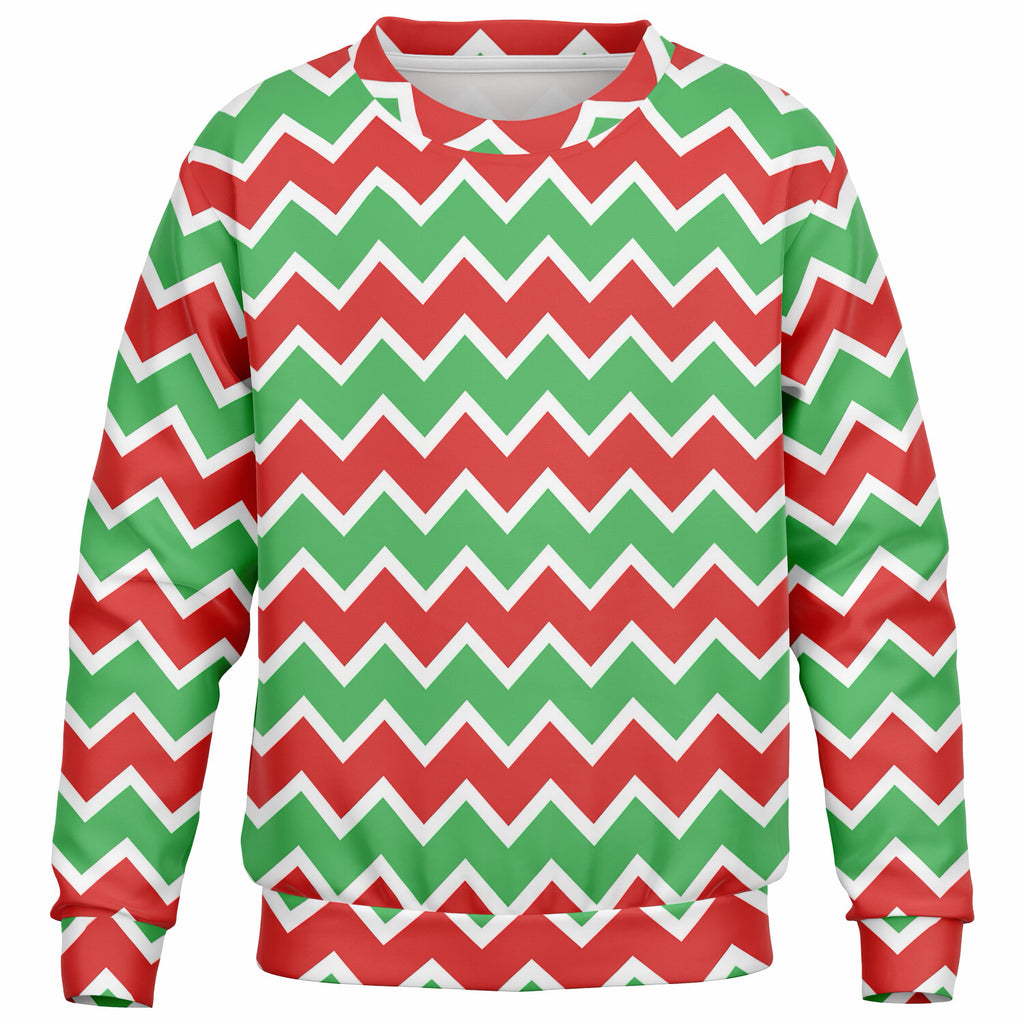Kids Red Green & White Christmas Chevron Sweatshirt – Ultra Soft & Stretchy, Cozy Fleece or Lightweight Sports Fabric Sweatshirt – Ultra Soft & Stretchy, Cozy Fleece or Lightweight Sports Fabric