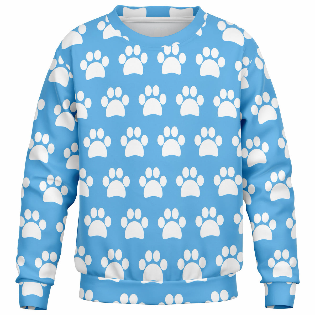 Kids Light Sky Blue Paw Print Sweatshirt – Ultra Soft & Stretchy, Cozy Fleece or Lightweight Sports Fabric Sweatshirt – Ultra Soft & Stretchy, Cozy Fleece or Lightweight Sports Fabric