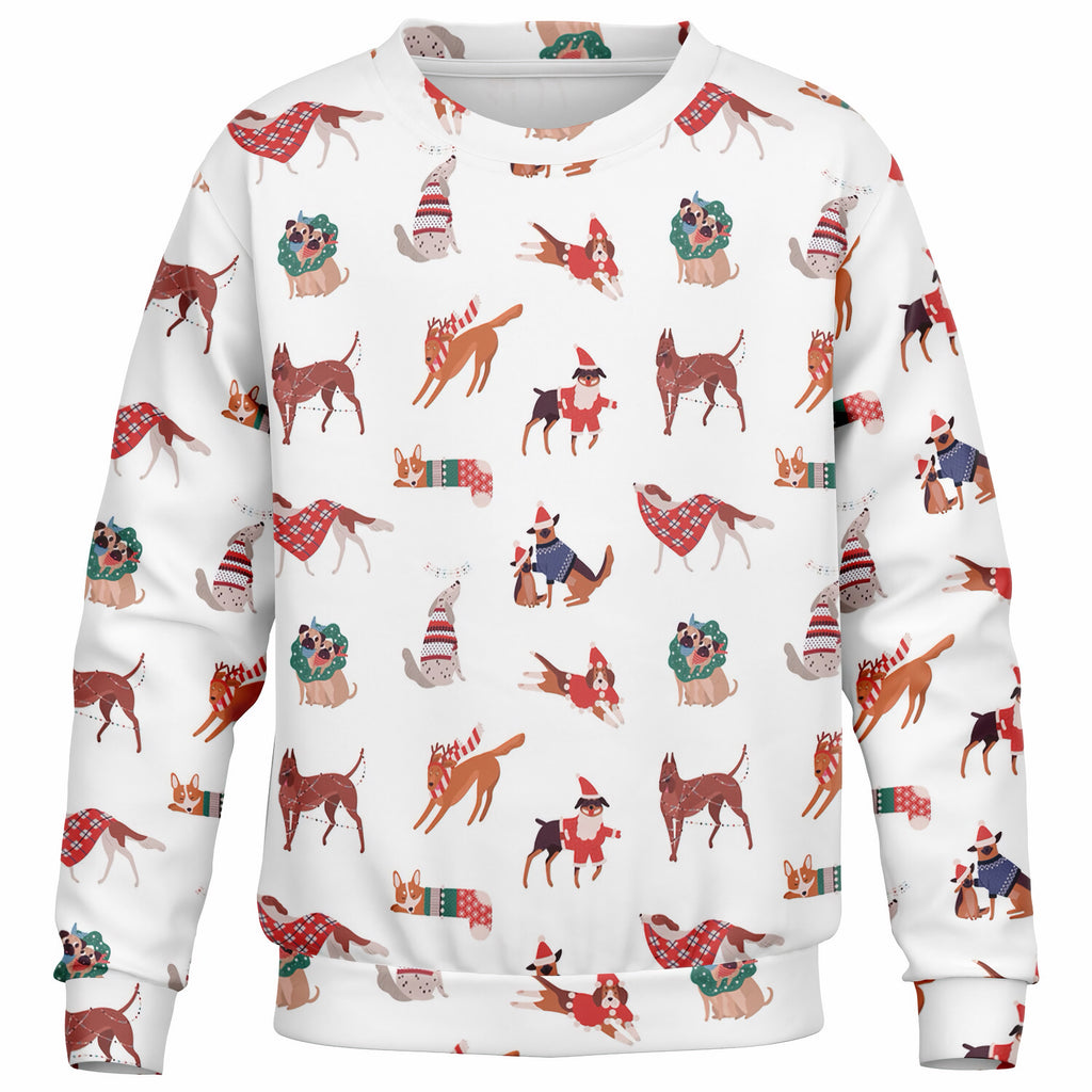 Kids Christmas Dogs Sweatshirt – Ultra Soft & Stretchy, Cozy Fleece or Lightweight Sports Fabric Sweatshirt – Ultra Soft & Stretchy, Cozy Fleece or Lightweight Sports Fabric