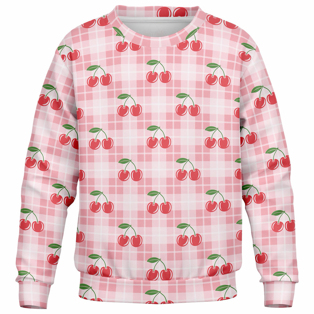 Girls Pink Cherry Plaid Sweatshirt – Ultra Soft & Stretchy, Cozy Fleece or Lightweight Sports Fabric Sweatshirt – Ultra Soft & Stretchy, Cozy Fleece or Lightweight Sports Fabric