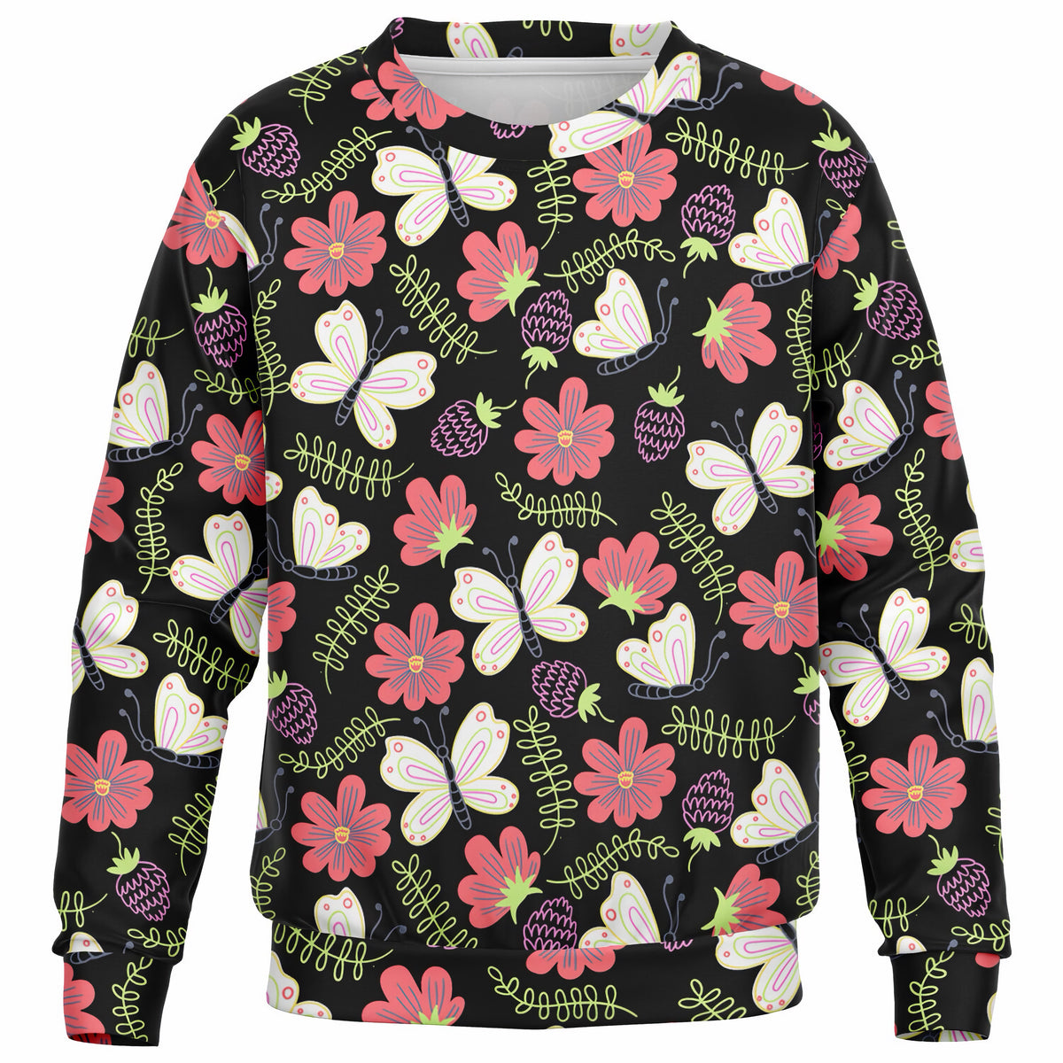 Girls Black Butterfly & Floral Sweatshirt – Ultra Soft & Stretchy, Cozy Fleece or Lightweight Sports Fabric Sweatshirt – Ultra Soft & Stretchy, Cozy Fleece or Lightweight Sports Fabric