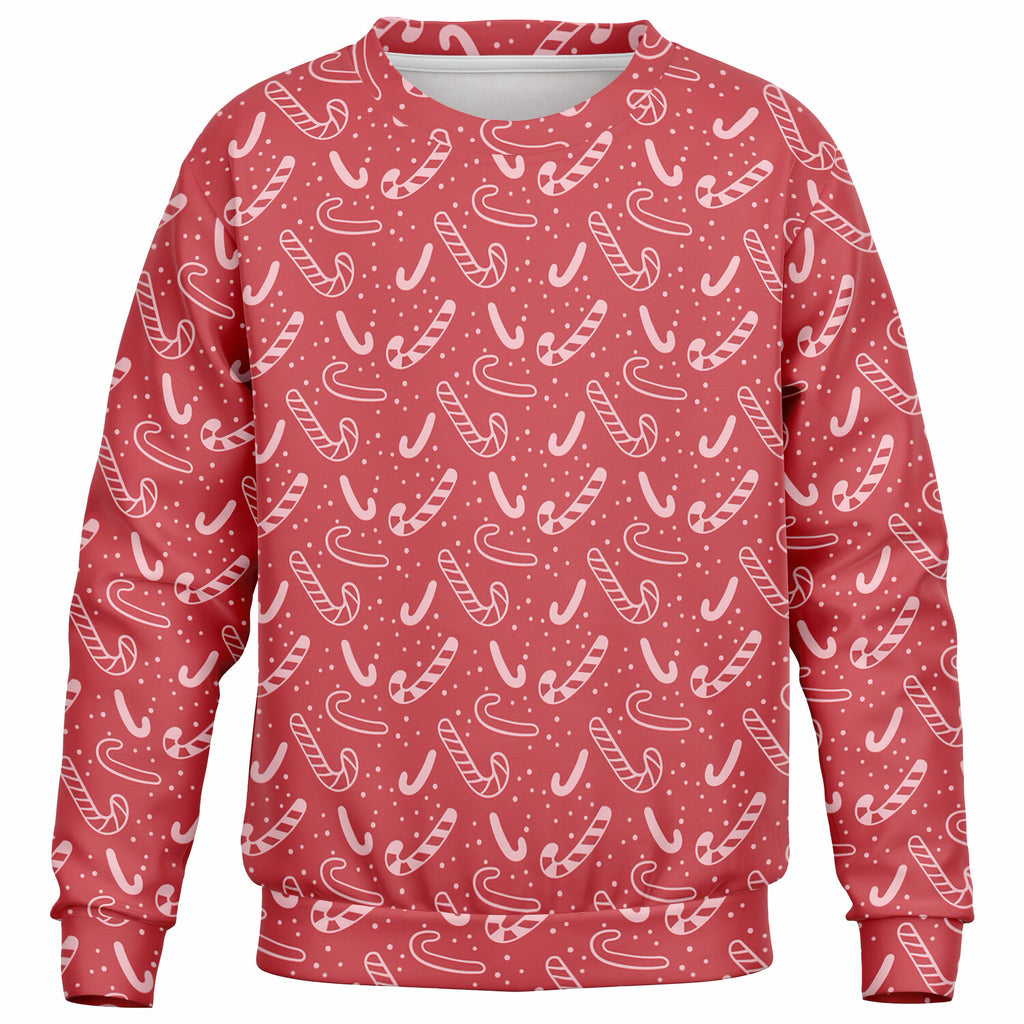 Girls Red Candy Cane Christmas Sweatshirt – Ultra Soft & Stretchy, Cozy Fleece or Lightweight Sports Fabric Sweatshirt – Ultra Soft & Stretchy, Cozy Fleece or Lightweight Sports Fabric