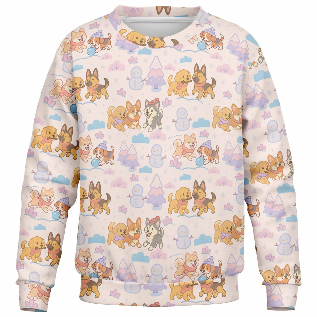 Kids Cute Winter Puppies Sweatshirt – Ultra Soft & Stretchy, Cozy Fleece or Lightweight Sports Fabric Sweatshirt – Ultra Soft & Stretchy, Cozy Fleece or Lightweight Sports Fabric