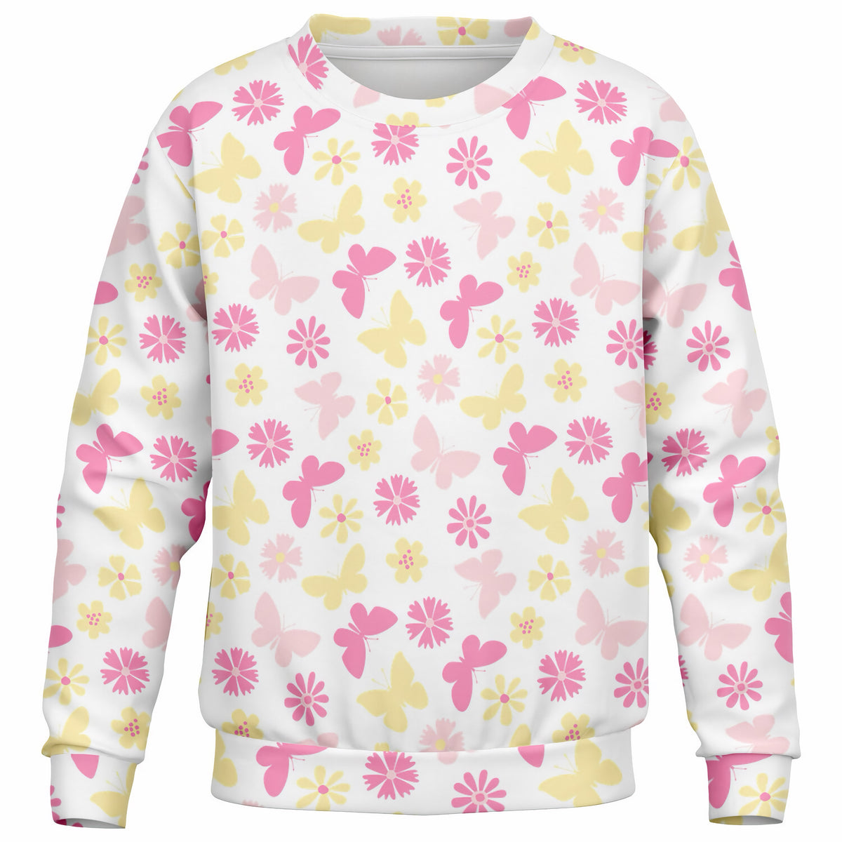 Girls Pink & Yellow Butterfly Sweatshirt – Ultra Soft & Stretchy, Cozy Fleece or Lightweight Sports Fabric Sweatshirt – Ultra Soft & Stretchy, Cozy Fleece or Lightweight Sports Fabric