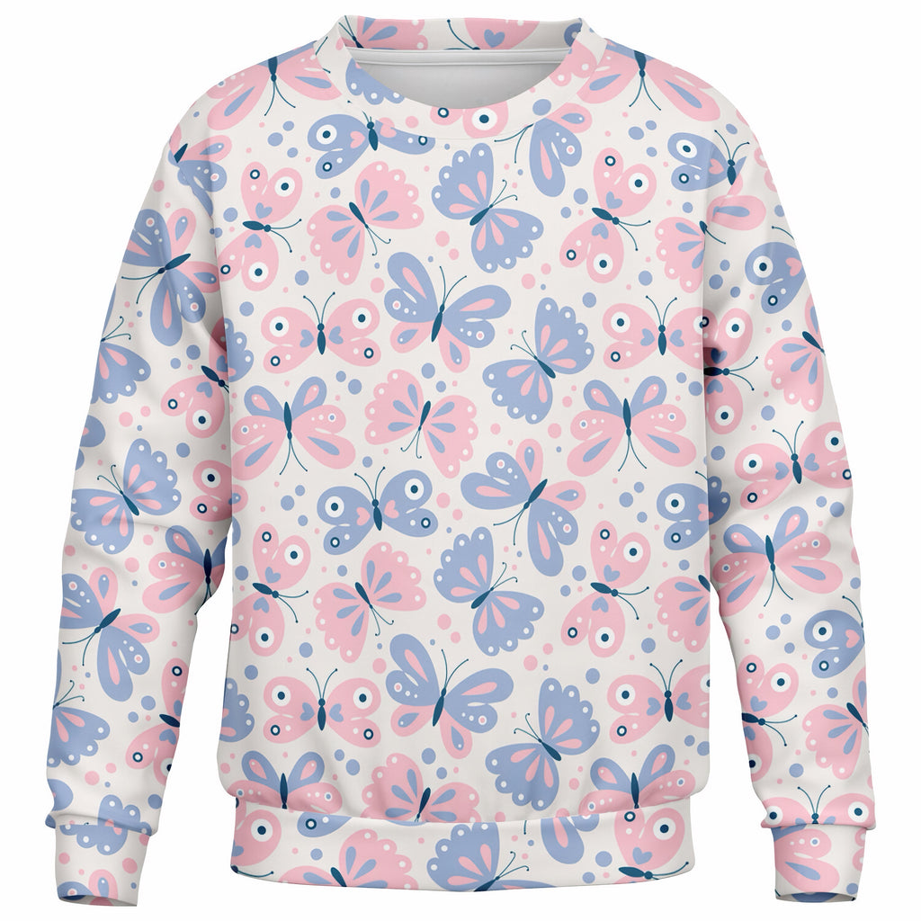 Girls Pink & Blue Butterfly Sweatshirt – Ultra Soft & Stretchy, Cozy Fleece or Lightweight Sports Fabric Sweatshirt – Ultra Soft & Stretchy, Cozy Fleece or Lightweight Sports Fabric