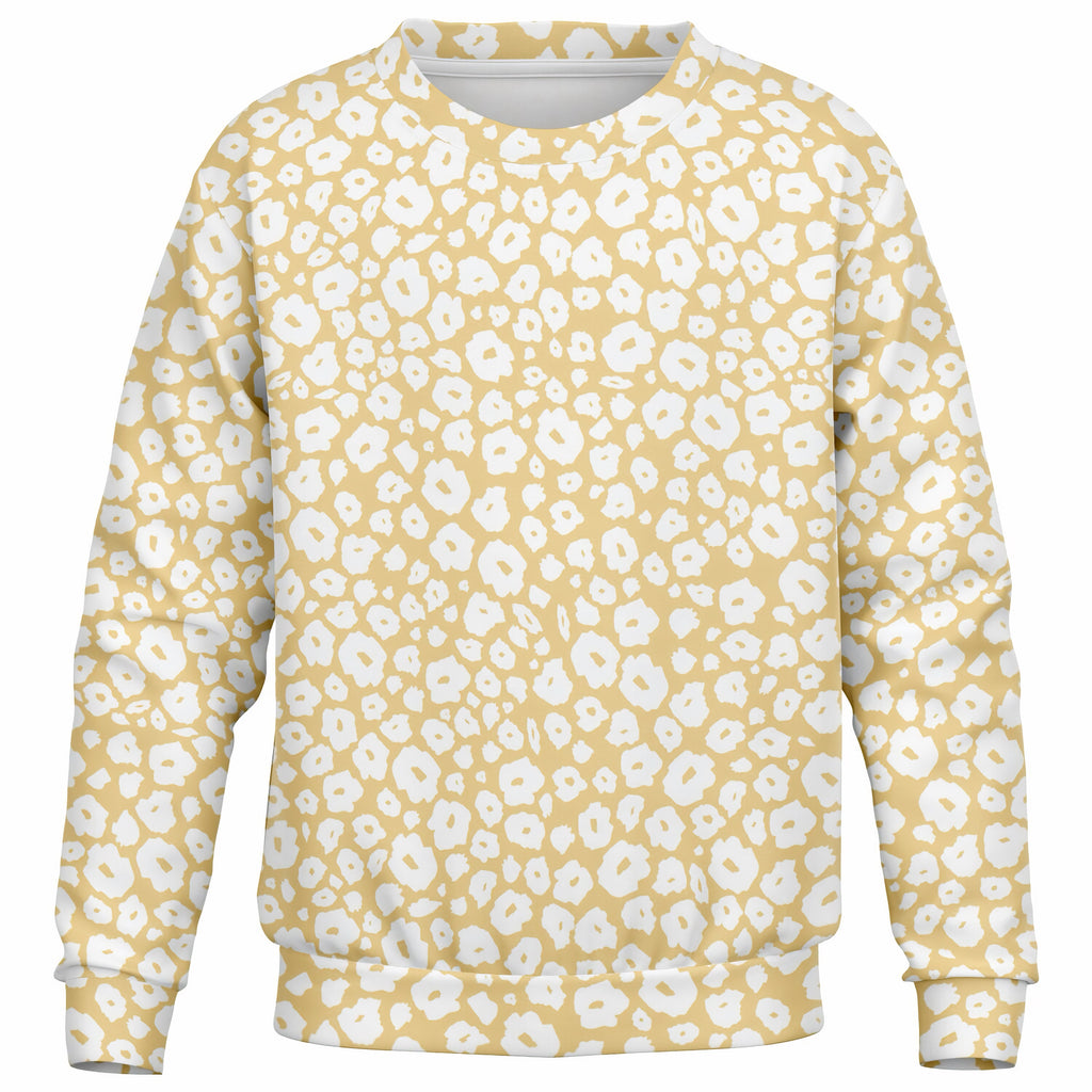 Kids Light Yellow Leopard Print Sweatshirt – Ultra Soft & Stretchy, Cozy Fleece or Lightweight Sports Fabric Sweatshirt – Ultra Soft & Stretchy, Cozy Fleece or Lightweight Sports Fabric