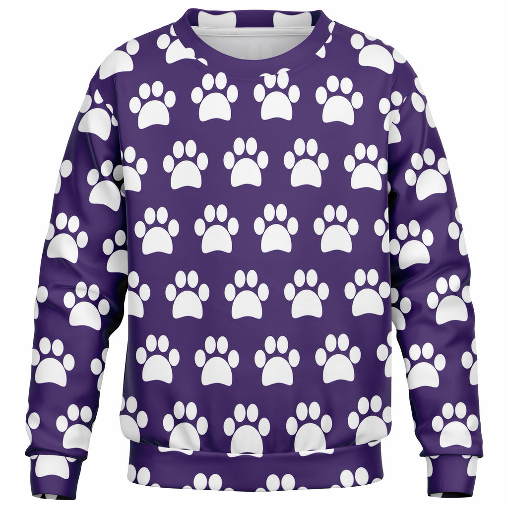 Kids Dark Purple Paw Print Sweatshirt – Ultra Soft & Stretchy, Cozy Fleece or Lightweight Sports Fabric Sweatshirt – Ultra Soft & Stretchy, Cozy Fleece or Lightweight Sports Fabric