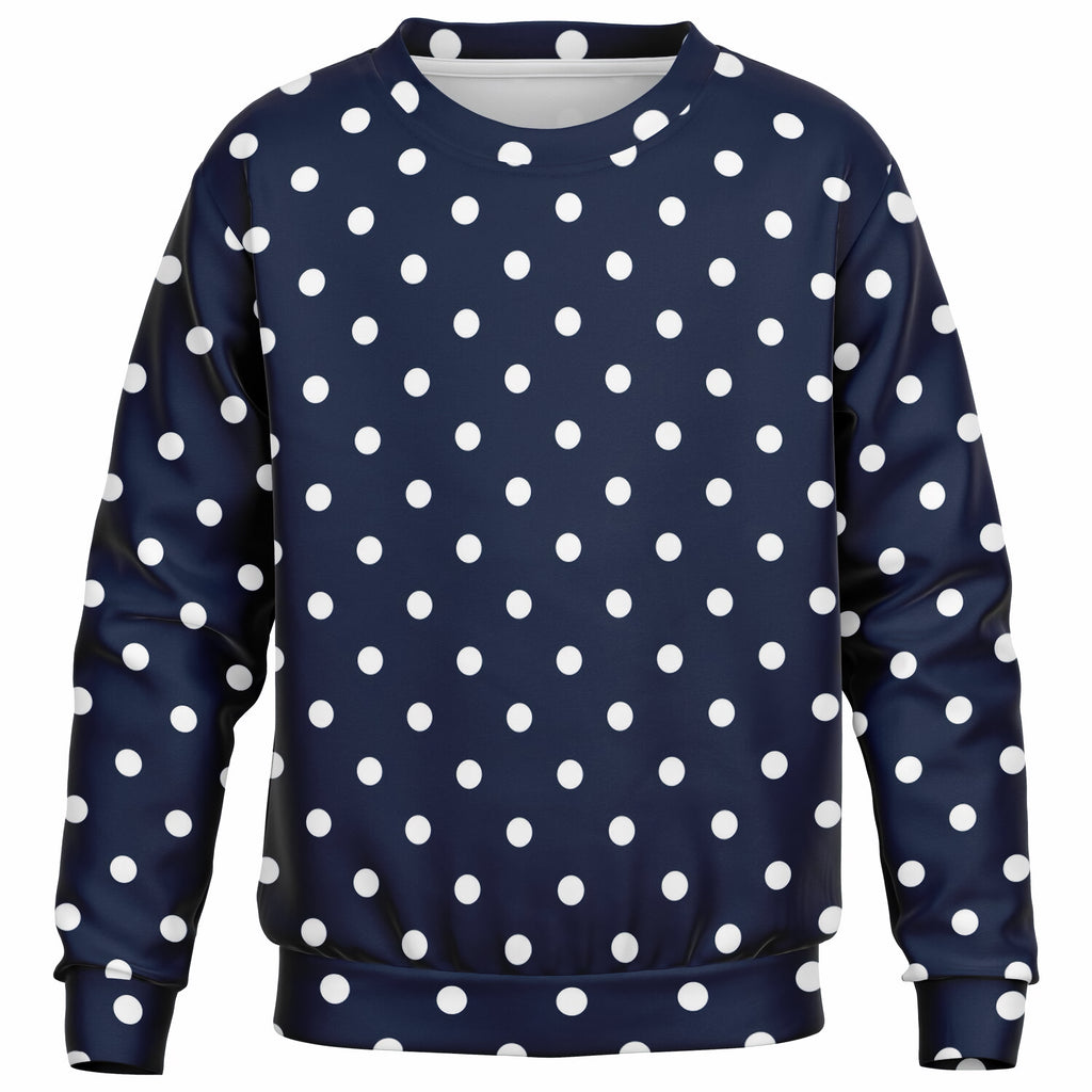 Kids Dark Navy Blue Polka Dot Sweatshirt – Ultra Soft & Stretchy, Cozy Fleece or Lightweight Sports Fabric Sweatshirt – Ultra Soft & Stretchy, Cozy Fleece or Lightweight Sports Fabric