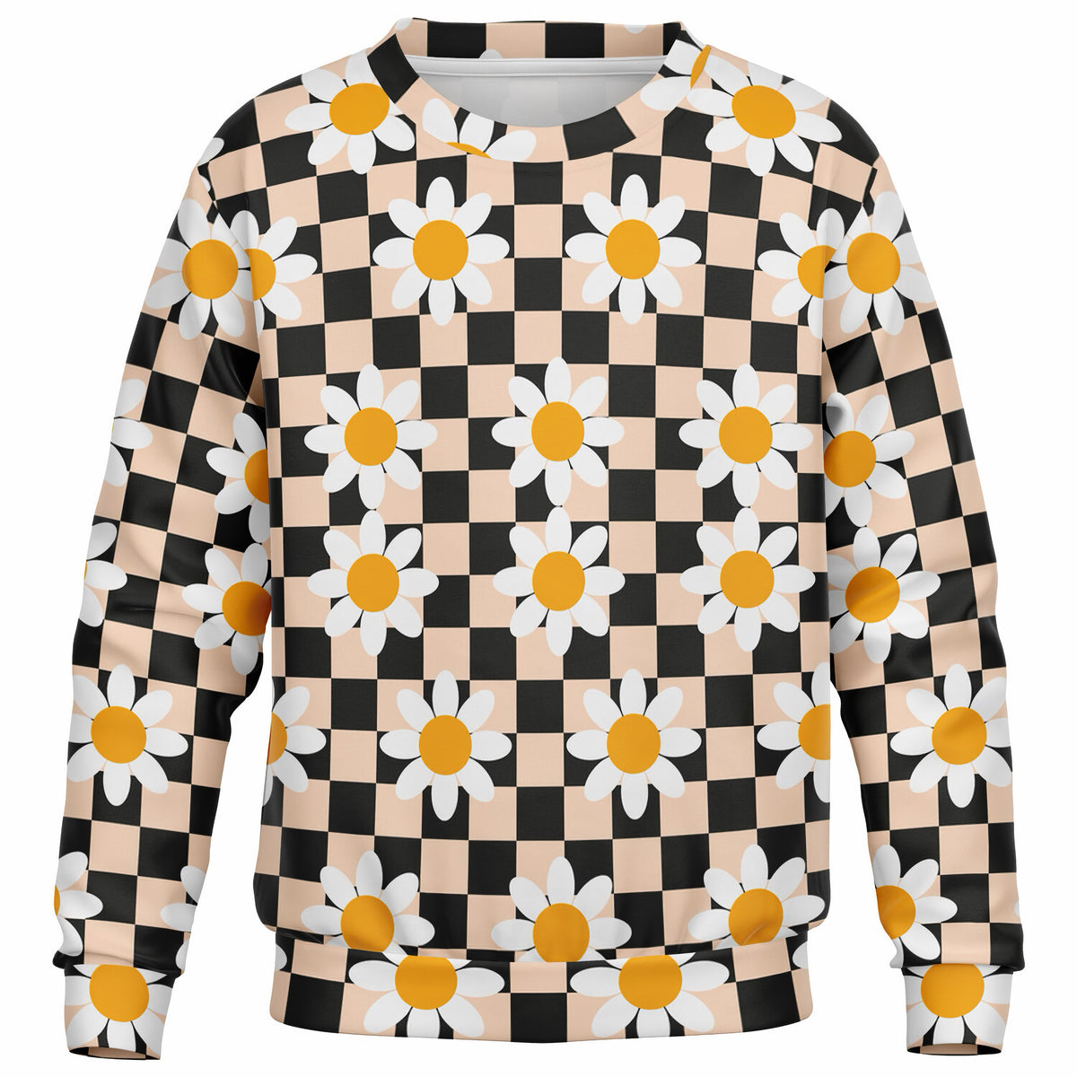 Girls Beige Checkered Daisy Sweatshirt – Ultra Soft & Stretchy, Cozy Fleece or Lightweight Sports Fabric Sweatshirt – Ultra Soft & Stretchy, Cozy Fleece or Lightweight Sports Fabric