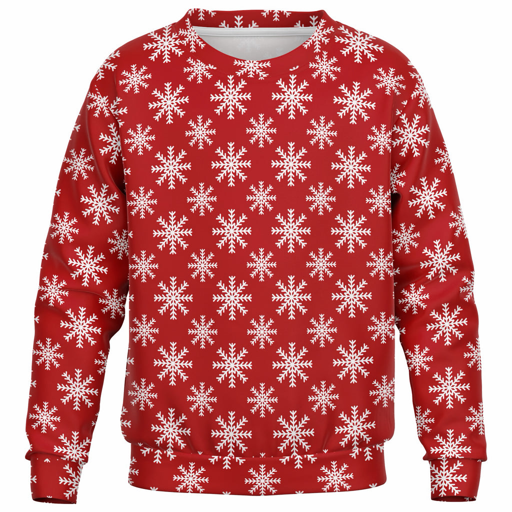 Kids Red Christmas Snowflake Sweatshirt – Ultra Soft & Stretchy, Cozy Fleece or Lightweight Sports Fabric Sweatshirt – Ultra Soft & Stretchy, Cozy Fleece or Lightweight Sports Fabric