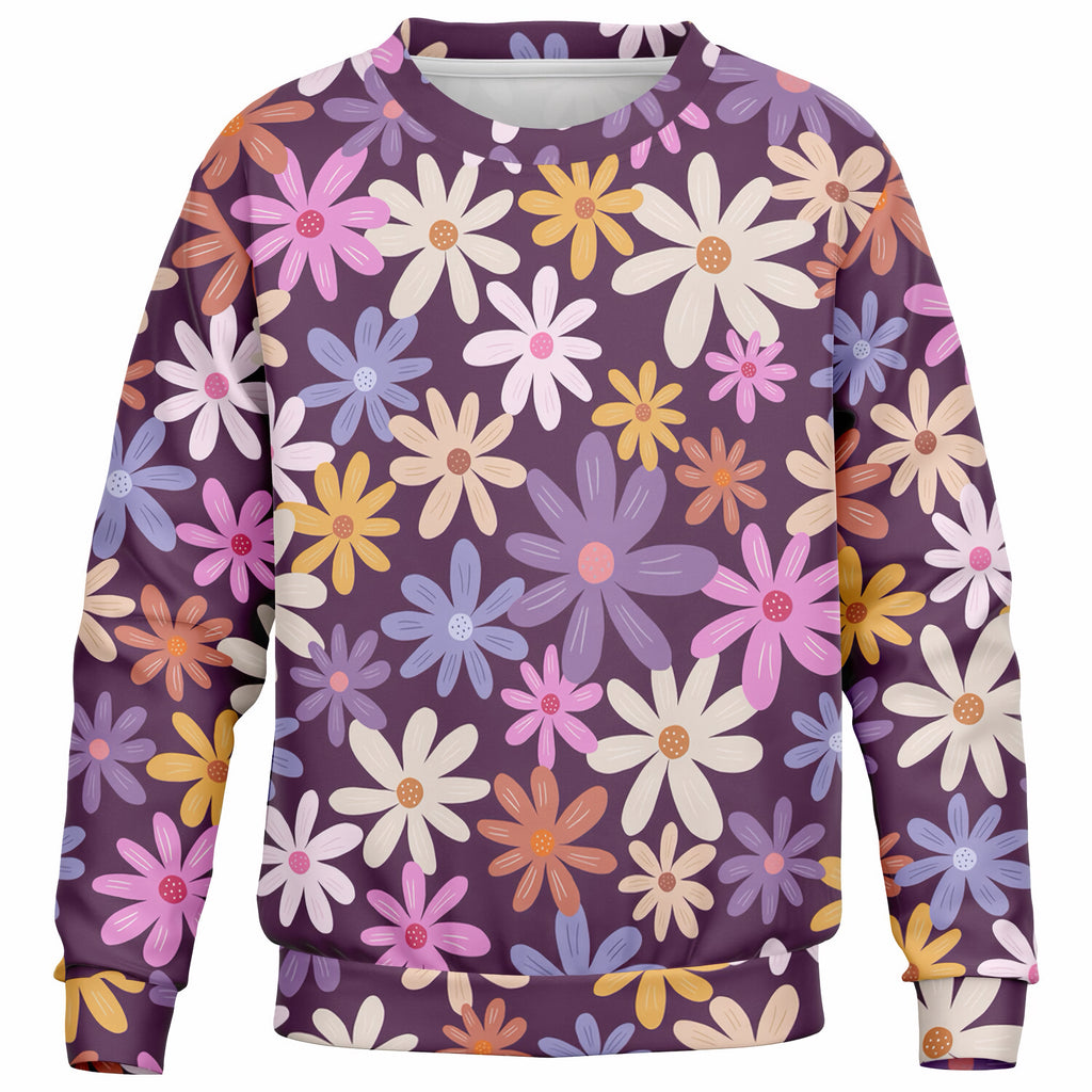 Girls Purple Daisy Sweatshirt – Ultra Soft & Stretchy, Cozy Fleece or Lightweight Sports Fabric Sweatshirt – Ultra Soft & Stretchy, Cozy Fleece or Lightweight Sports Fabric
