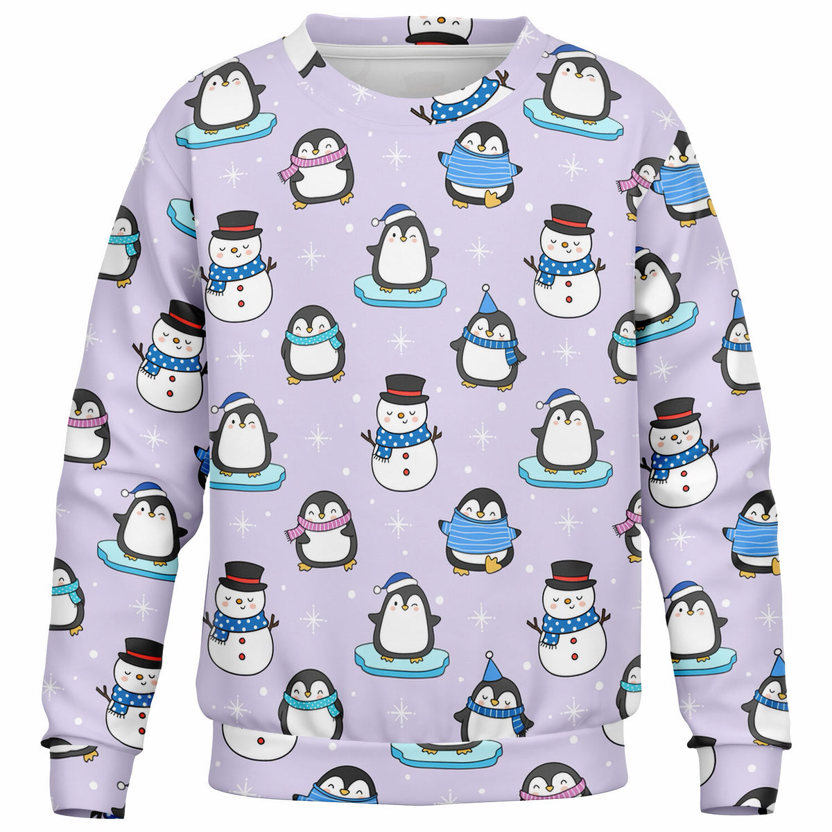 Kids Purple Penguin & Snowman Christmas Sweatshirt – Ultra Soft & Stretchy, Cozy Fleece or Lightweight Sports Fabric Sweatshirt – Ultra Soft & Stretchy, Cozy Fleece or Lightweight Sports Fabric