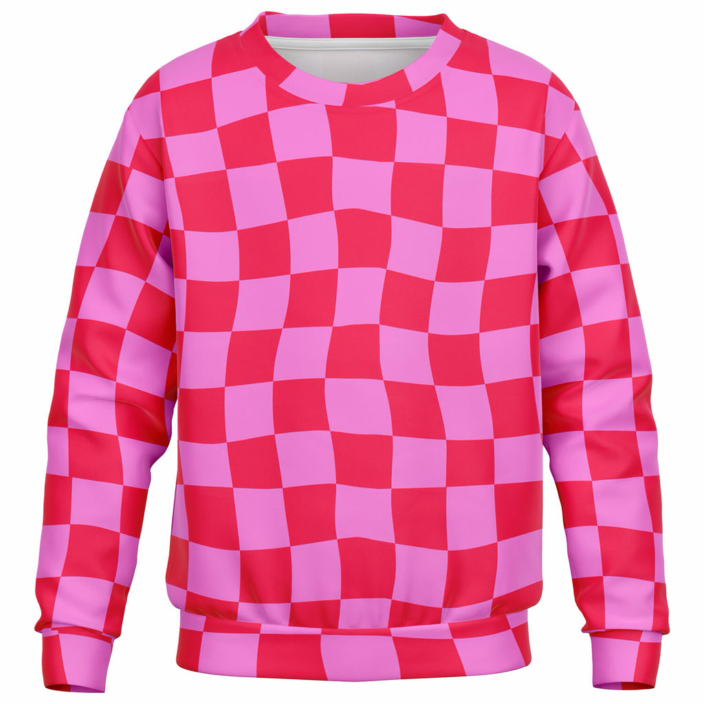 Girls Bright Pink and Red Checkered Sweatshirt – Ultra Soft & Stretchy, Cozy Fleece or Lightweight Sports Fabric Sweatshirt – Ultra Soft & Stretchy, Cozy Fleece or Lightweight Sports Fabric