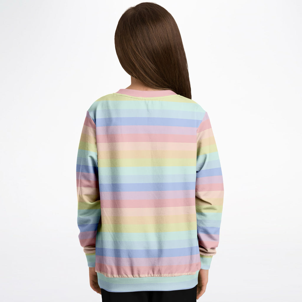 Girls Striped Pastel Rainbow Sweatshirt – Cozy Cotton Fleece or Lightweight Sports Fabric