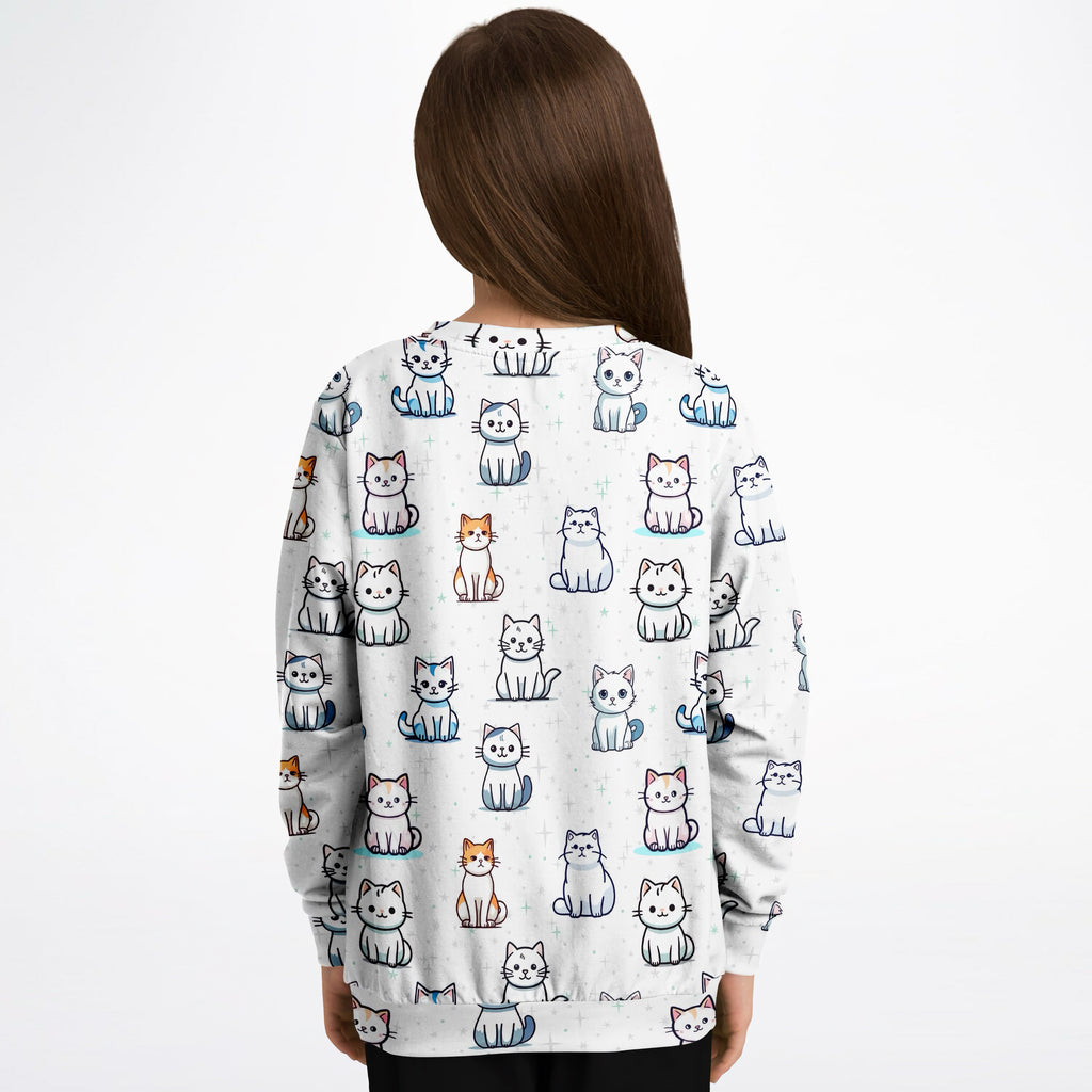 Girls Cat Pattern Sweatshirt – Cozy Cotton Fleece or Lightweight Sports Fabric