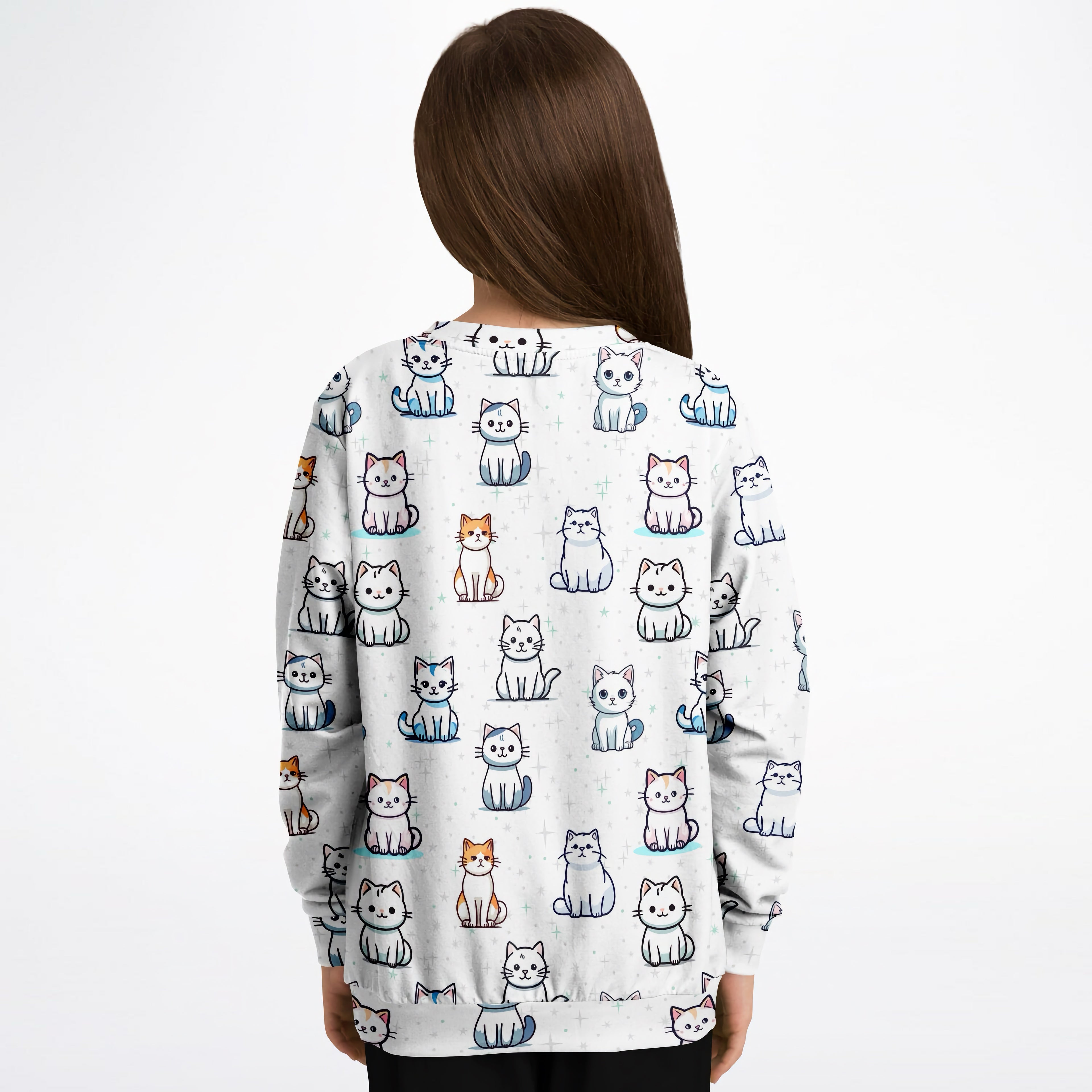 Girls Cat Pattern Sweatshirt – Cozy Cotton Fleece or Lightweight Sports Fabric