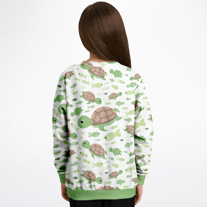 Kids Green Sea Turtles Sweatshirt – Cozy Cotton Fleece or Lightweight Sports Fabric