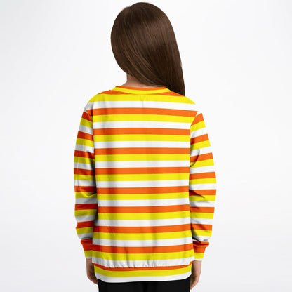 Kids Candy Corn Stripes Halloween Sweatshirt – Cozy Cotton Fleece or Lightweight Sports Fabric