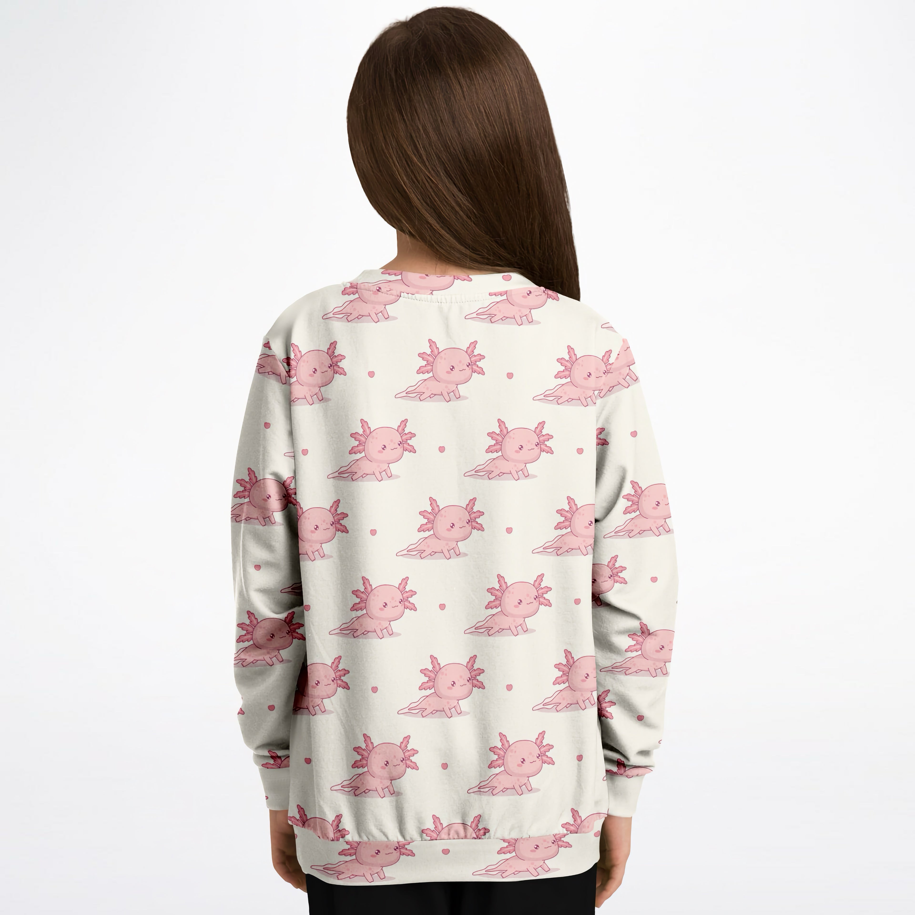Girls Pink Axolotl Sweatshirt – Cozy Cotton Fleece or Lightweight Sports Fabric