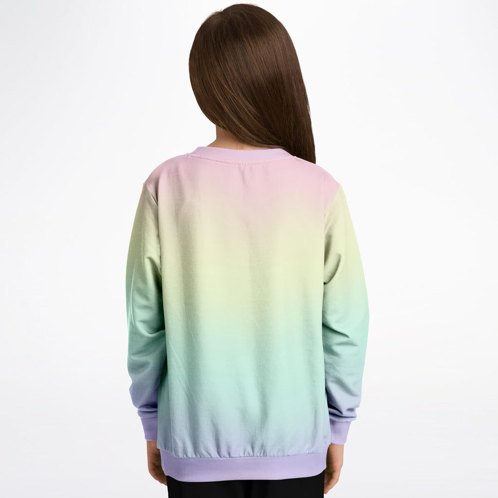 Girls Pastel Rainbow Sweatshirt – Cozy Cotton Fleece or Lightweight Sports Fabric