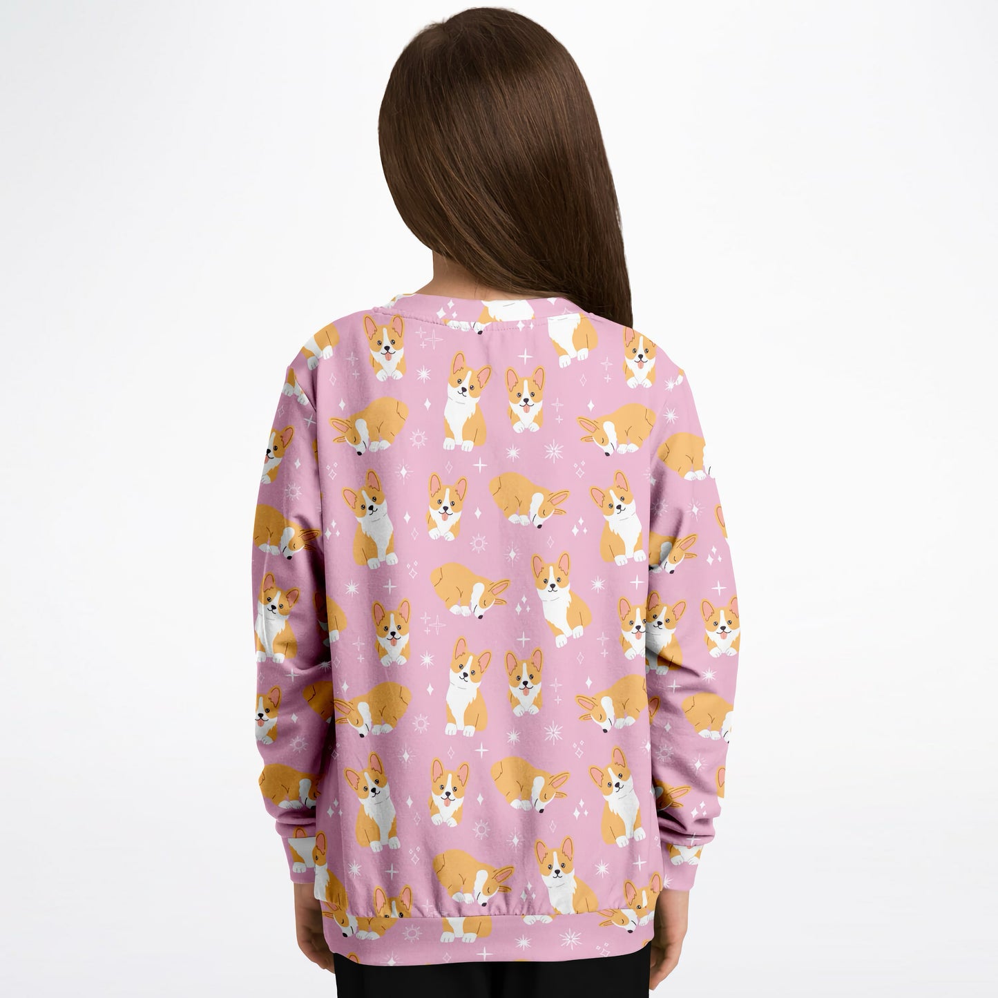 Girls Pink Corgi Dog Sweatshirt – Cozy Cotton Fleece or Lightweight Sports Fabric