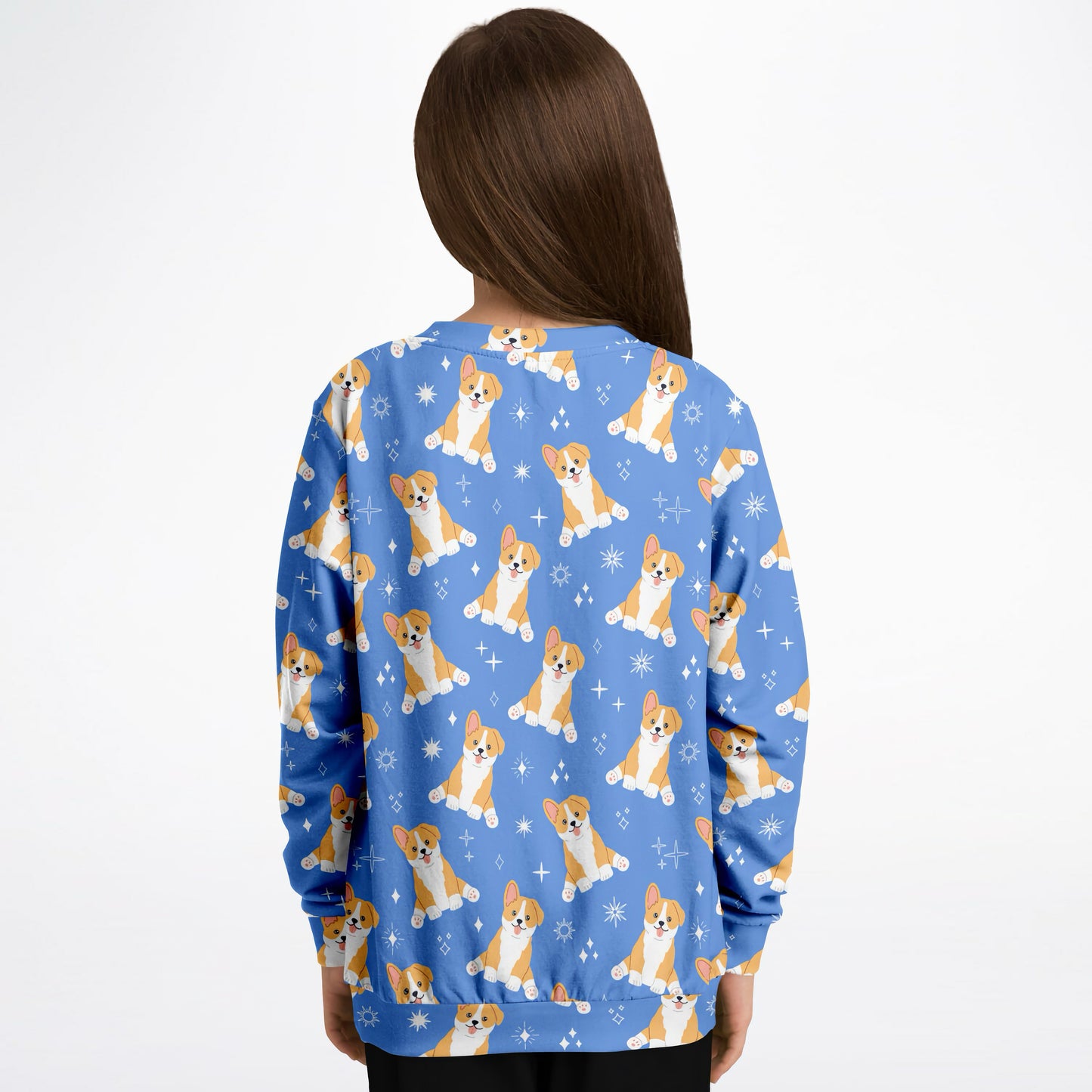 Kids Blue Corgi Dog Sweatshirt – Cozy Cotton Fleece or Lightweight Sports Fabric