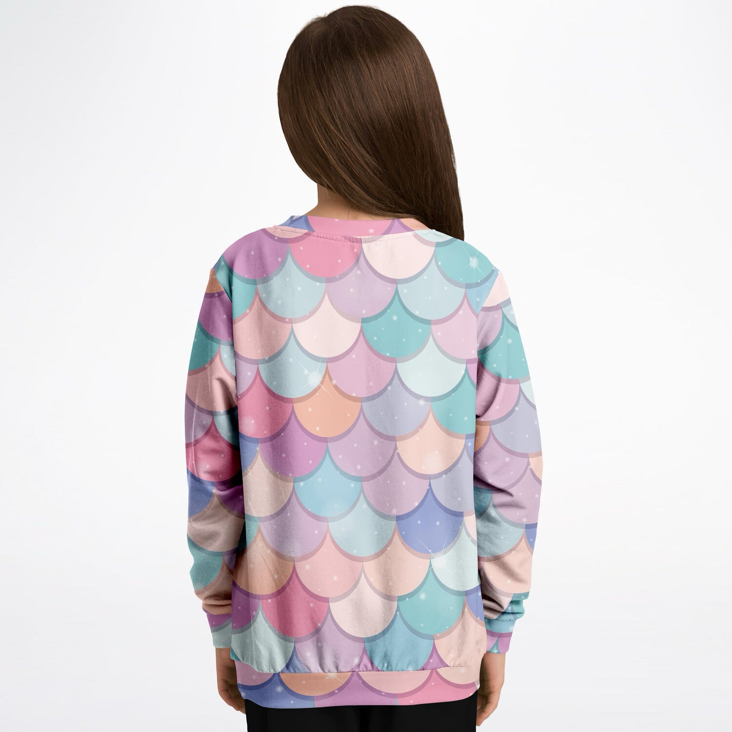 Girls Rainbow Mermaid Scales Sweatshirt – Cozy Cotton Fleece or Lightweight Sports Fabric