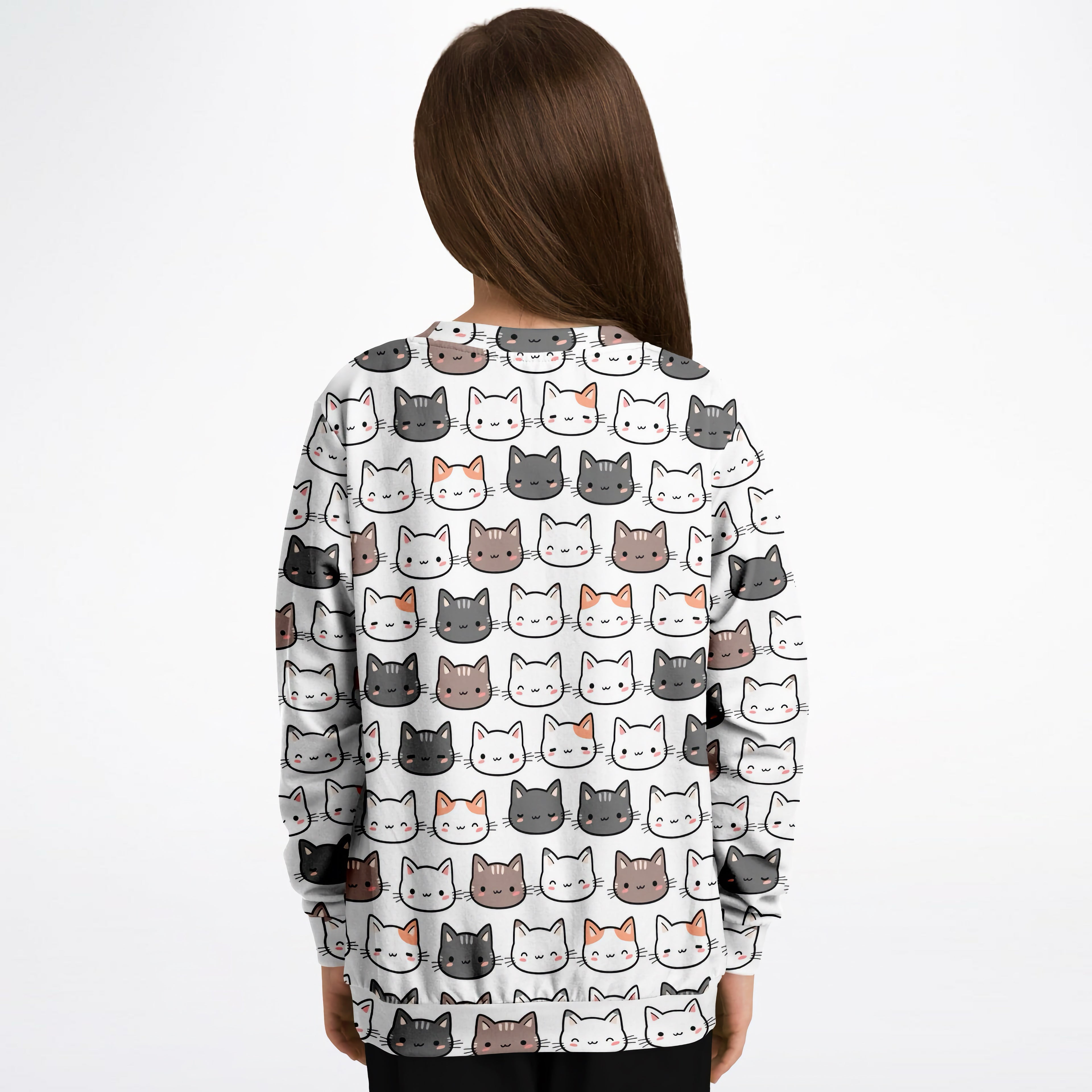 Girls Cute Cat Sweatshirt – Cozy Cotton Fleece or Lightweight Sports Fabric