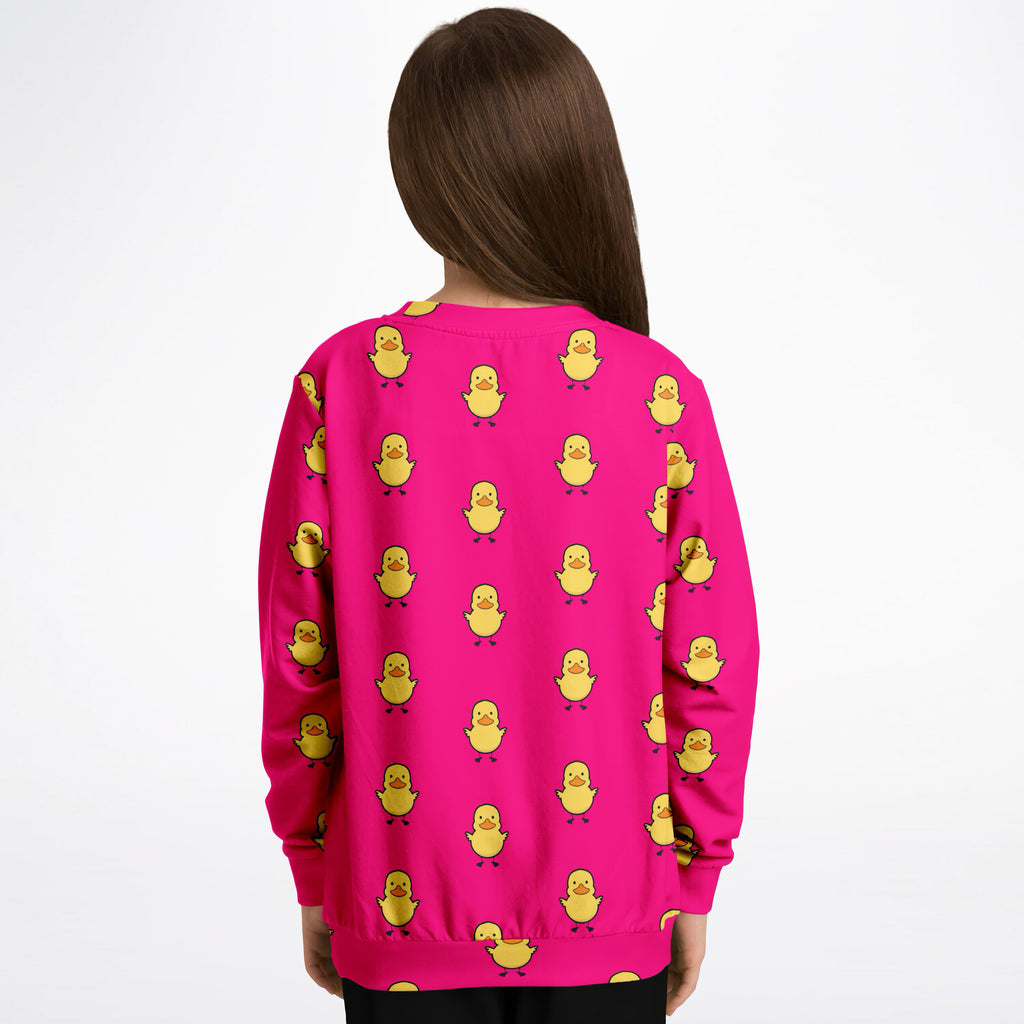 Girls Pink Rubber Duck Sweatshirt – Cozy Cotton Fleece or Lightweight Sports Fabric