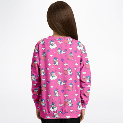 Girls Unicorn Hearts Sweatshirt – Cozy Cotton Fleece or Lightweight Sports Fabric