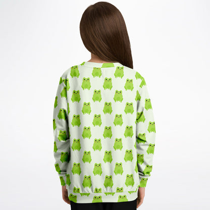 Kids Green Frog Sweatshirt – Cozy Cotton Fleece or Lightweight Sports Fabric