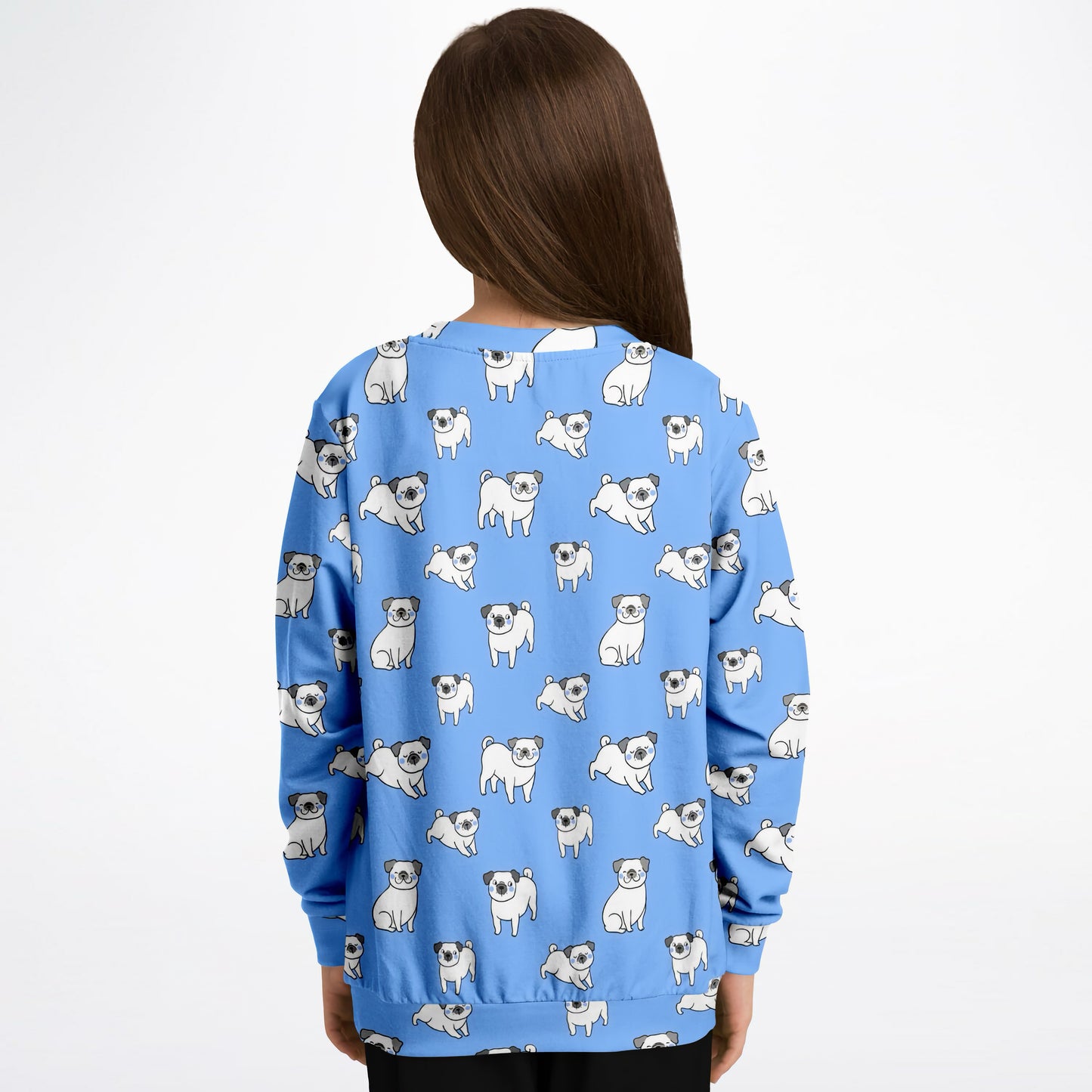 Kids Blue Pug Sweatshirt – Cozy Cotton Fleece or Lightweight Sports Fabric