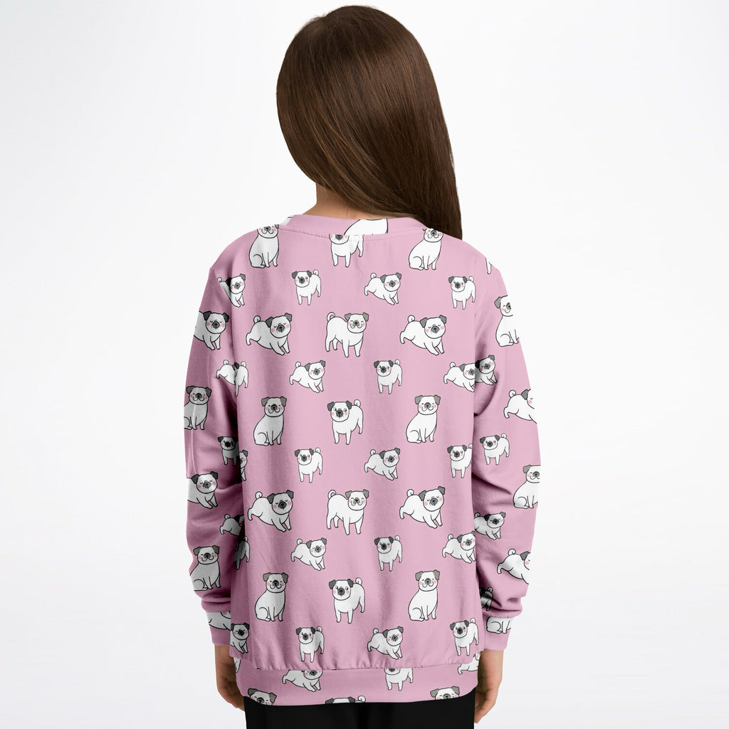 Girls Pink Pug Sweatshirt – Cozy Cotton Fleece or Lightweight Sports Fabric