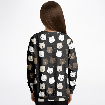 Kids Bear Face Sweatshirt – Cozy Cotton Fleece or Lightweight Sports Fabric