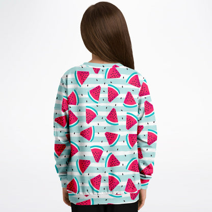Kids Striped Watermelon Sweatshirt – Cozy Cotton Fleece or Lightweight Sports Fabric